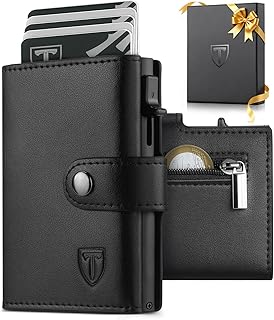 TEEHON Portefeuille Homme avec Blocage RFID en Simili Cuir, Porte Carte Homme avec Porte Carte, Porte Monnaie avec Compartiment Billets, Poche à Pièces & Fenêtre ID Fermeture à Bouton-Pression - Noir