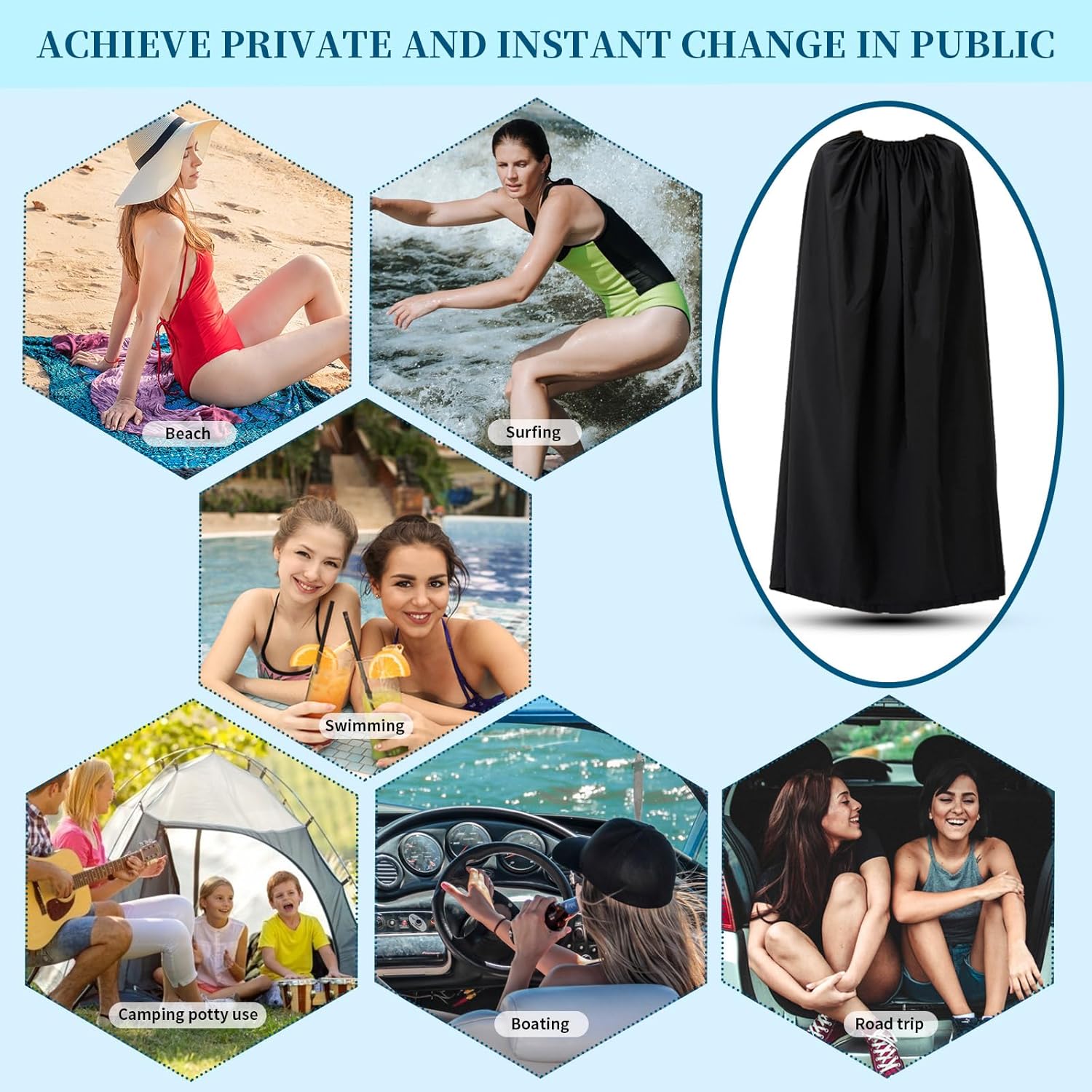 Portable Changing Room Privacy Shelter, Instant Dressing Room for Beach, Swimming, Boating, Dance Competition and Outdoor Use, Black, 4.59ft