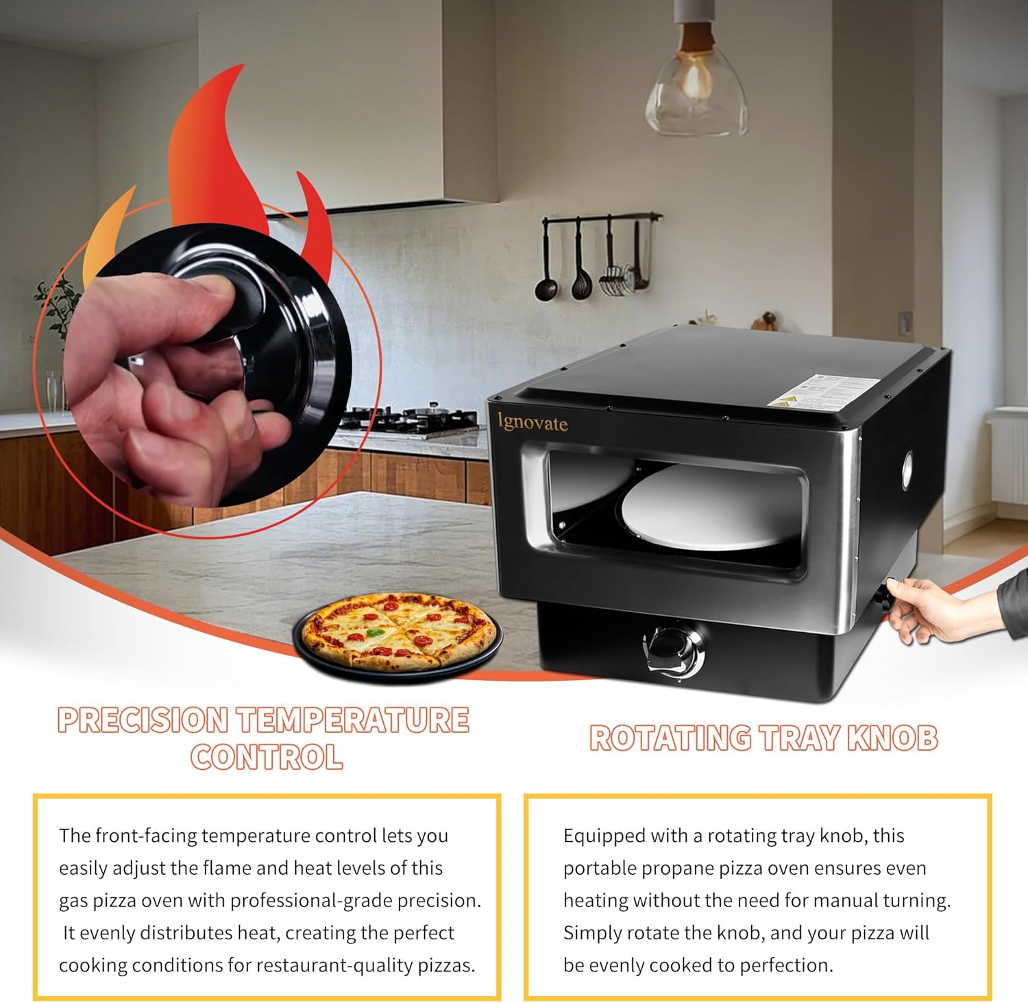 Gas Fired Pizza Oven - 12" Portable Outdoor Gas-Powered Oven with Pizza Stone, Countertop Stonebaked Pizza Maker (Silver black dual color)