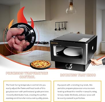Gas Fired Pizza Oven - 12 Portable Outdoor Gas-Powered Oven with Pizza Stone, Countertop Stonebaked Pizza Maker (Silver black dual color)