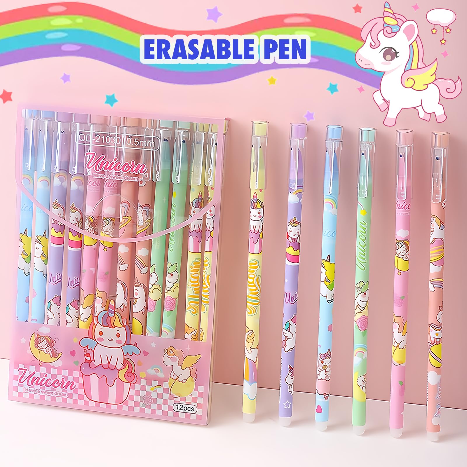 Set Di 12 Penne Cancellabili Con Motivi Animali – Inchiostro 0.5 Mm, Rosso E Blu, Gomma Integrata, Per Bambini E Ufficio
