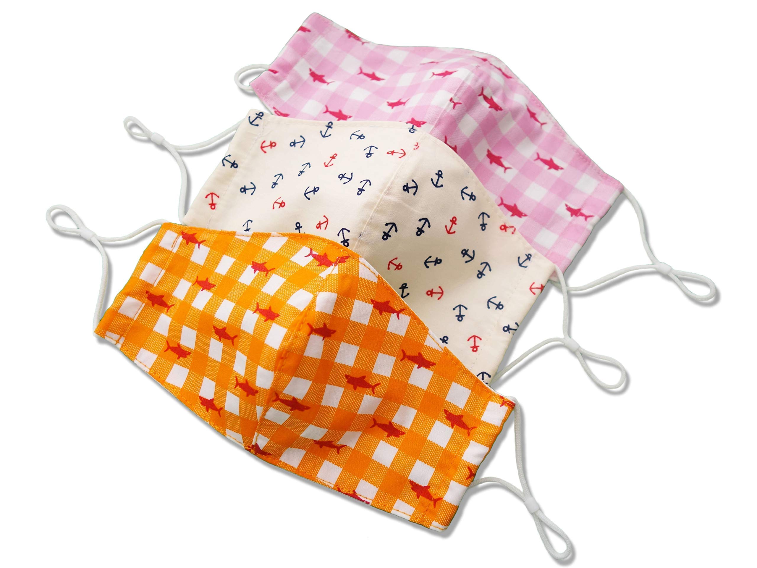 Hope Love Shine Cotton Face Masks w/Adjustable Ear Loops & Filter Pocket - Reusable, Breathable, Washable Cloth Mask - Fabric Masks for Girls & Boy (PINK SHARK - 3 PCS)