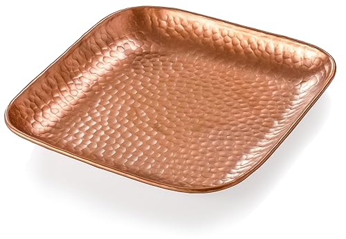 Red Co. 9” x 9” Decorative Square Hammered Metal Centerpiece