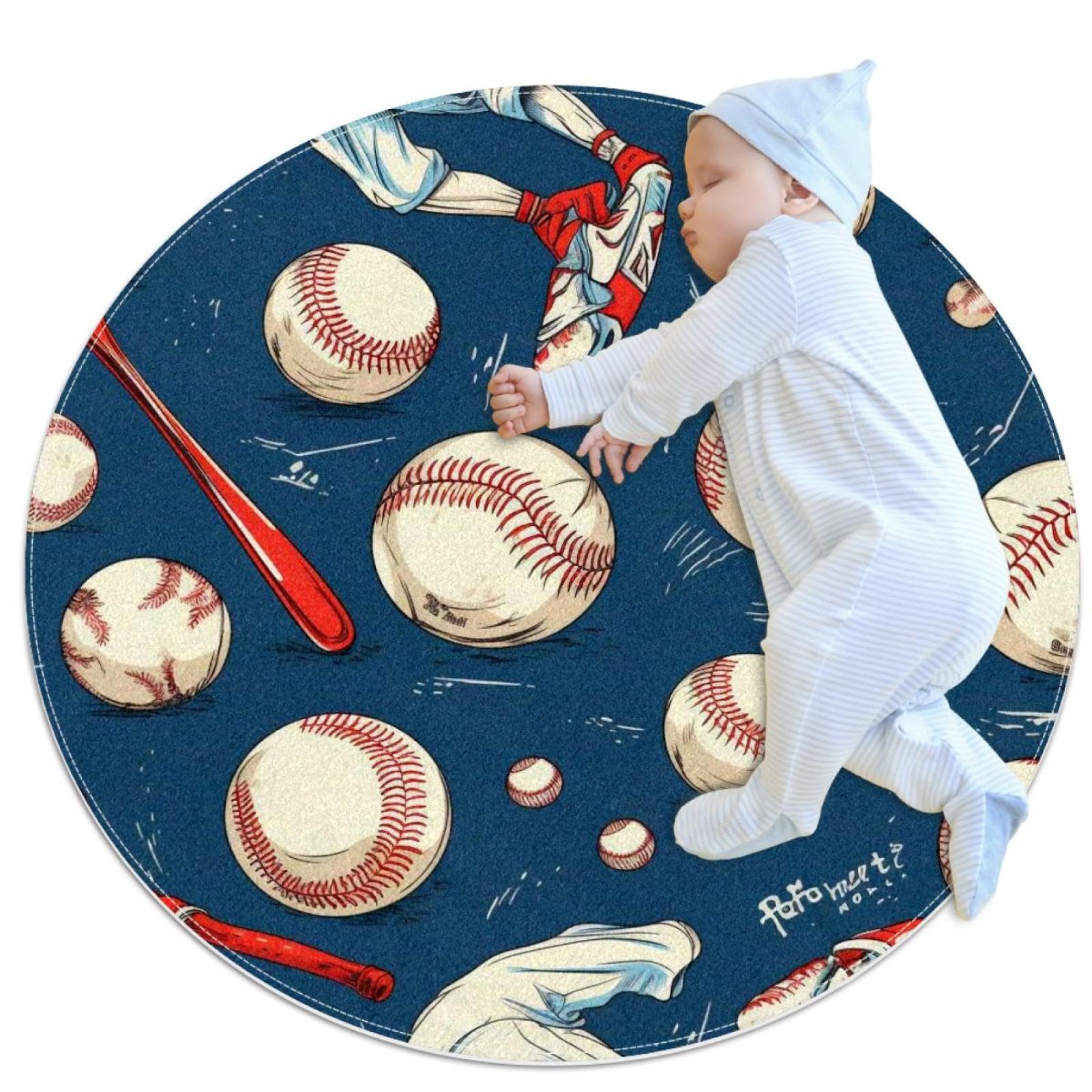 Tapis de salle de bain baseball rond 1m antidérapant chambre et canapé