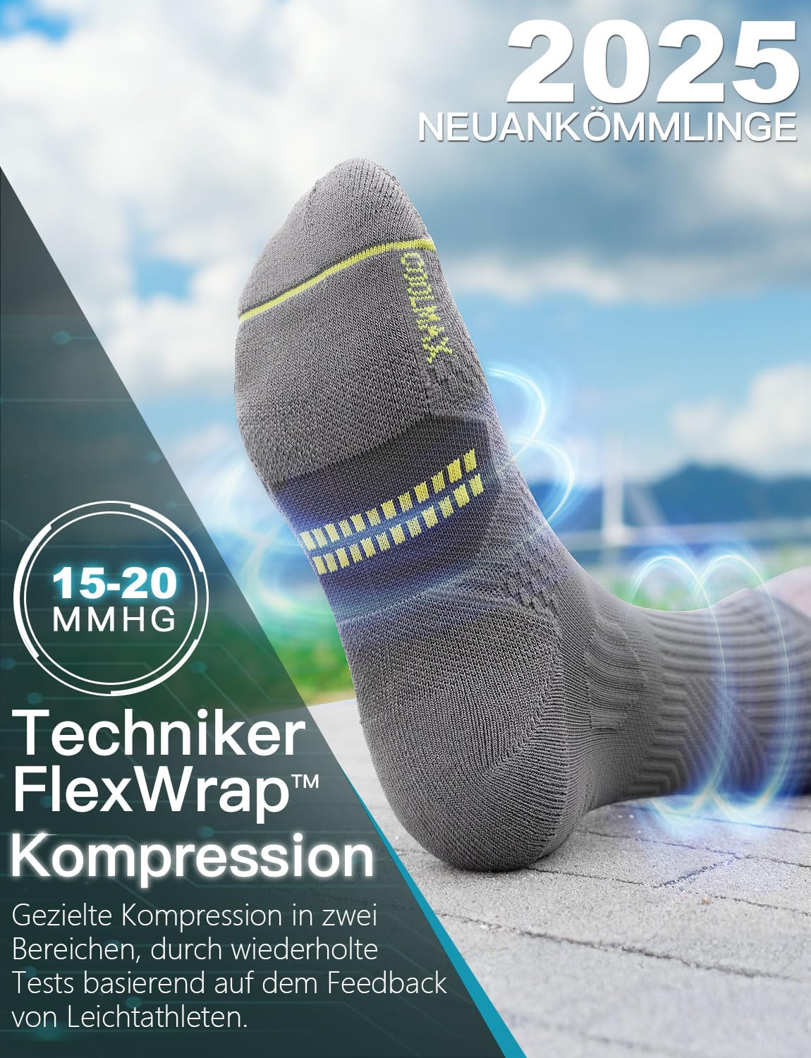 Juclise Compression Crew Running Socks Coolmax Bamboo Moisture Wicking Cushioned Anti-Blister Walking Hiking&Tennis Athletic