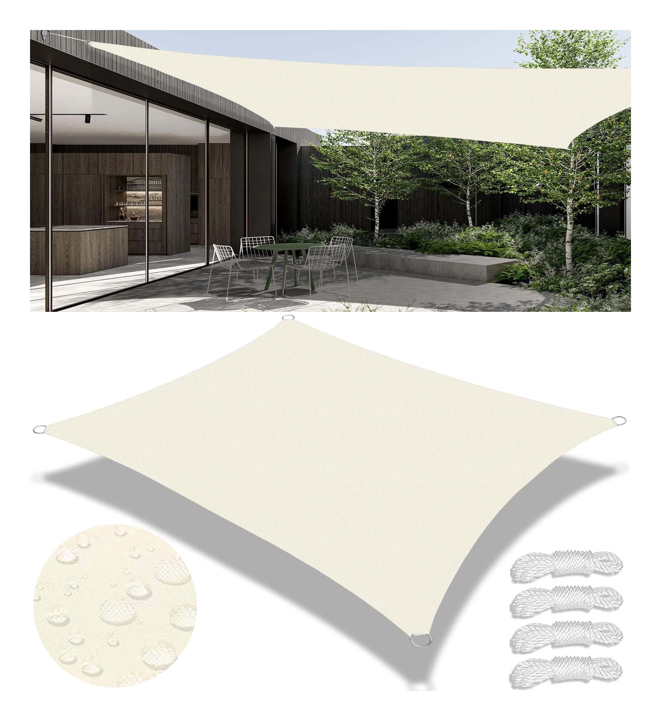 Vela Ombreggiante Impermeabile Tenda da Sole per Esterno Vele Ombreggianti Rettangolare Telo Parasole con Anello D Corda Protezione UV Tenda a Vela per Giardino Balcone Terrazza Crema 2x3M