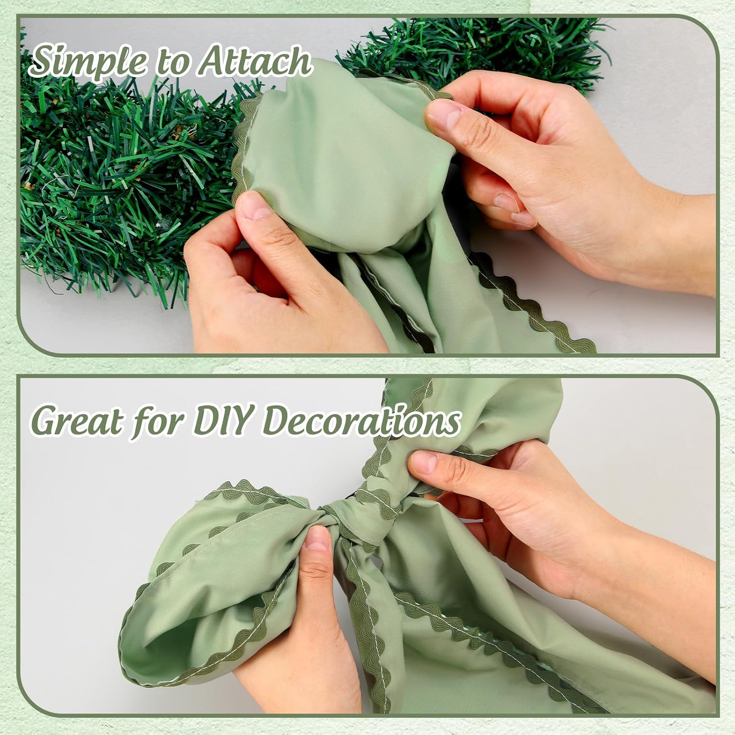 AnyDesign Scalloped Wreath Sash for Front Door, 2 Pcs, Sage Green | Pastel Green, Satin Wreath Sash, for Wedding Baby Shower Party Supplies, 5 x 55 In