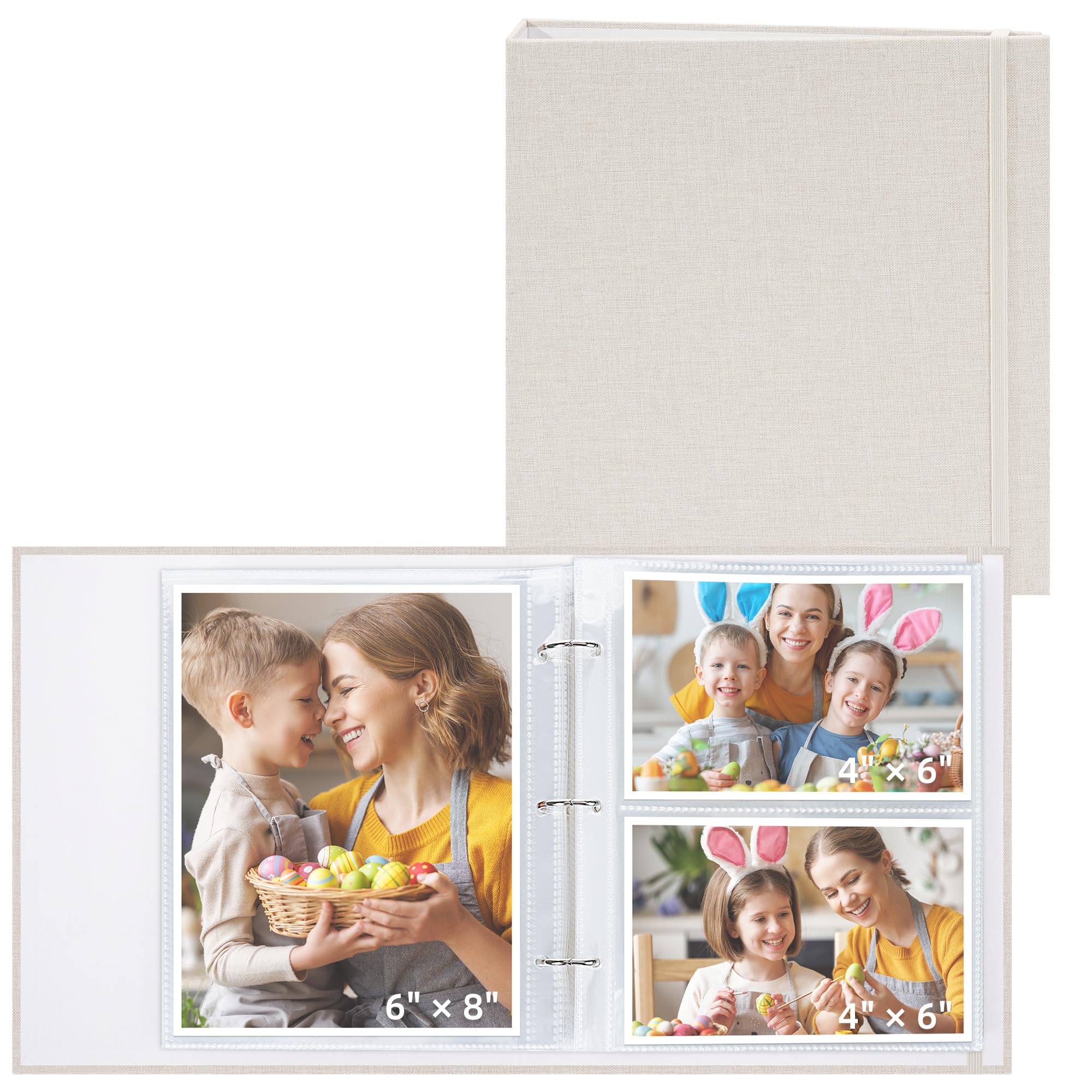 Vienrose Album fotografico a 3 anelli in lino, contiene 250 foto, 200 foto da 10 x 15 cm e 50 foto da 15 x 20 cm, album fotografico con tasche di diverse dimensioni, libro dei ricordi per famiglia