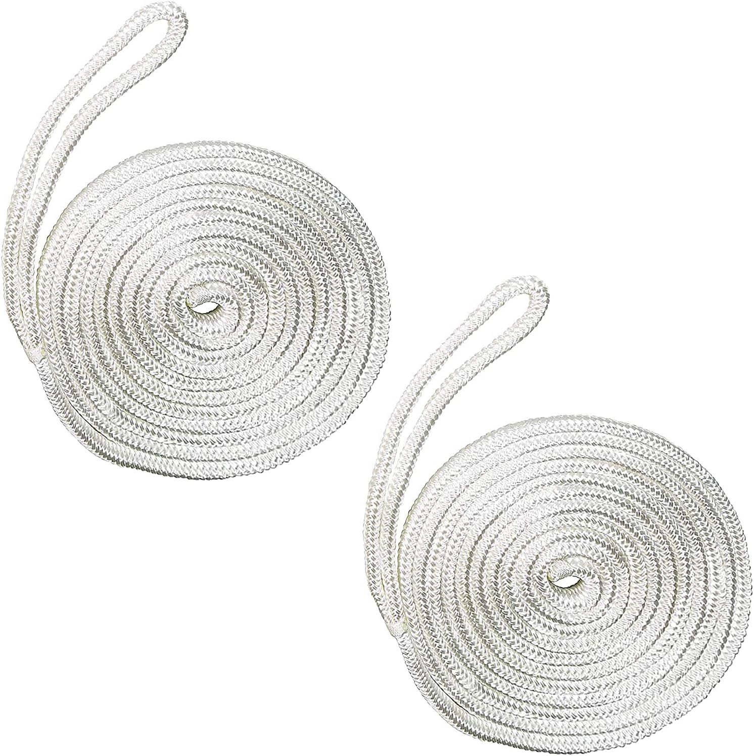 Five Leaf Clover Blue Boat Dock Lines - 24 Strands Double Braided Nylon - 4 Pack - 1/2" Diameter x 15 ft Length- 12" Eye Loop - for Boats, Marine Rope, Boat Accessories - Free 2 White Fender Lines