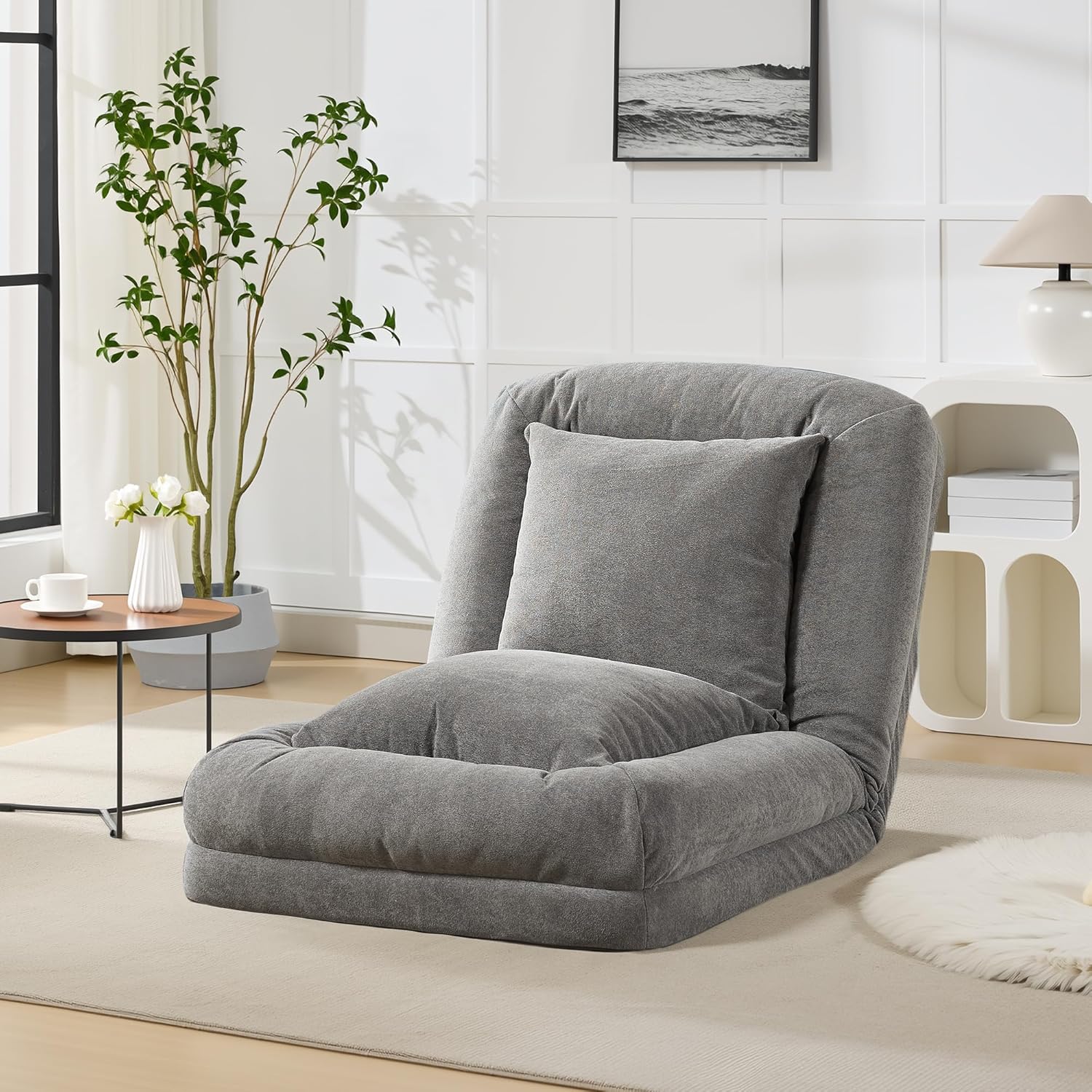 GarveeHome Human Dog Bed for Adult, Comfy Lazy Sofa Bed with 2 Pillows & 5 Adjustable Position, Chenille Upholstered Lounge Chair for Living Room Bedroom Gray
