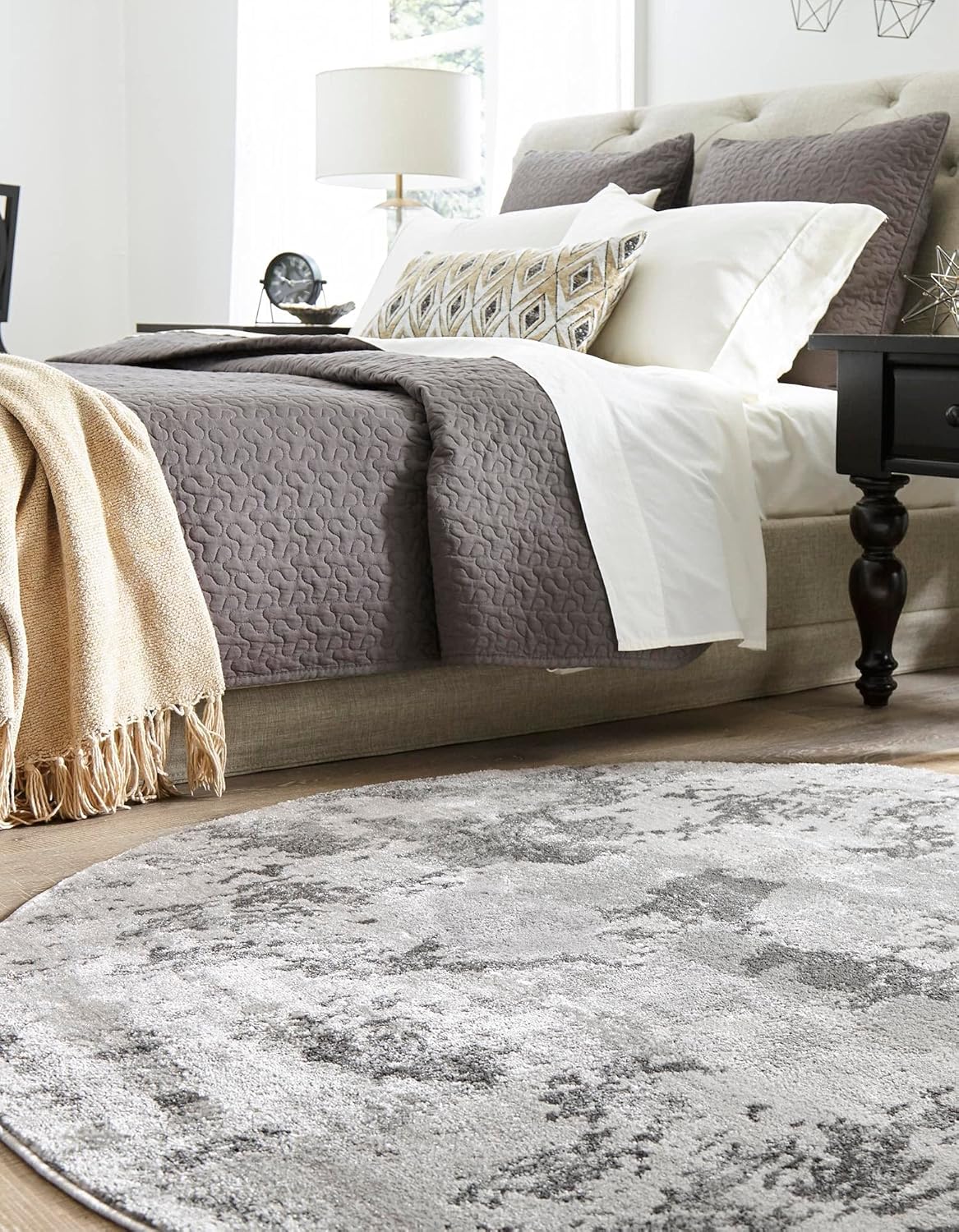 Unique Loom Metro Collection Area Rug (4' 1" Round, Light Gray/ Gray)
