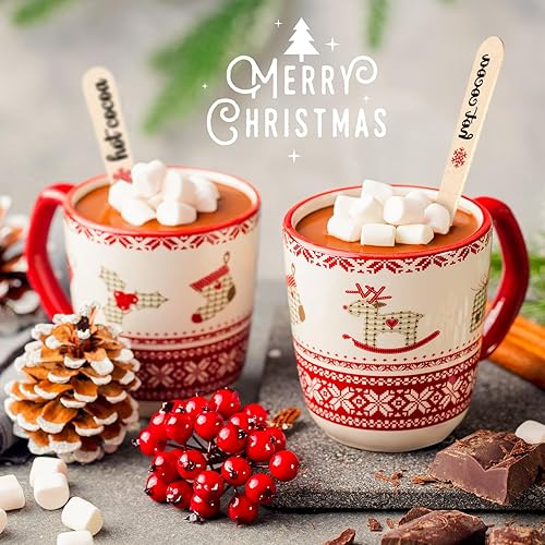 Miniatura 7 de Umigy 100 cucharas de madera desechables de 5.5 pulgadas, cucharas de madera desechables de Navidad con patrón de cuchara de madera para chocolate