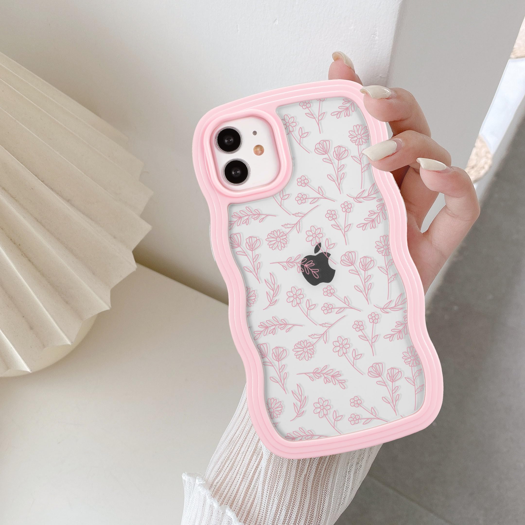 QLTYPRI Compatible with iPhone 16 Case, Cute Curly Wave Frame Clear Case for Girls Women, Transparent Soft Silicone TPU Bumper Shockproof Protective Cover for iPhone 16 - Pink — view 6