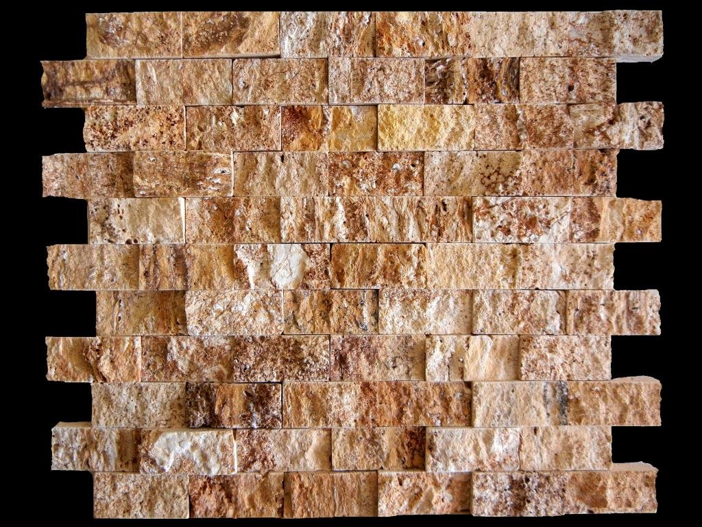 Yellow/Gold travertine split face mosaic 1x2