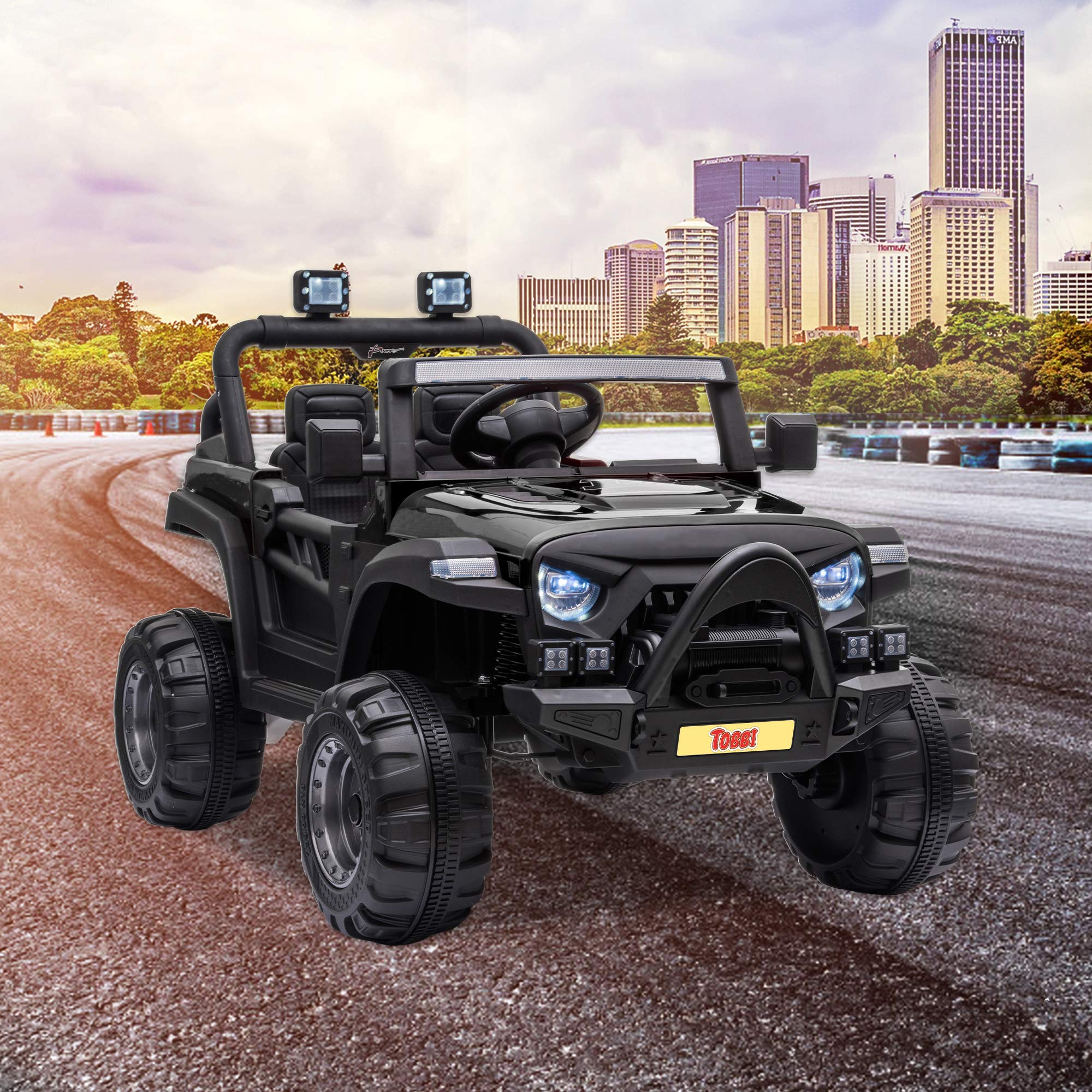 TOBBI 12v Kids Ride On Truck with Remote Control, Battery Powered Ride on Toy Car w/Music, MP3, Safety Belt, Black