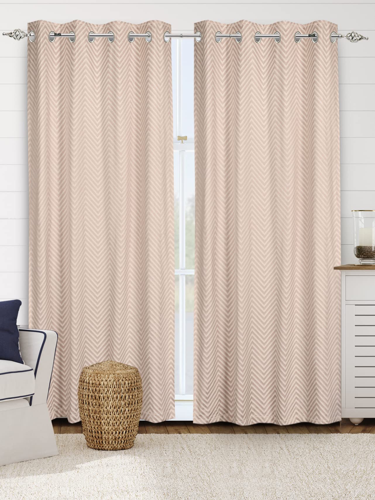 Saral Home Easy Living Saral Home Beige Cotton Abstract Set Of 2 Door Curtains (4X7 Feet), Opaque, Grommet Curtains-image-21