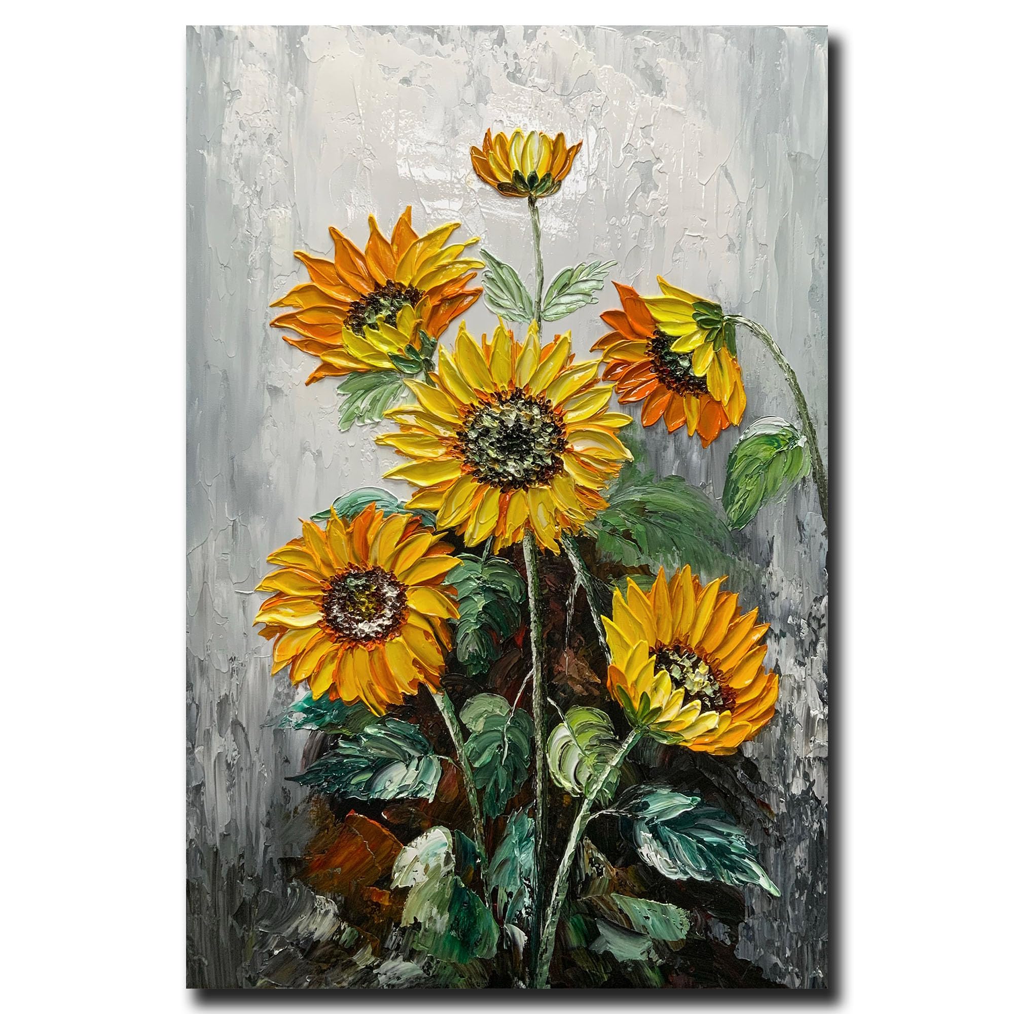 ART8YUQI Paintings - Texture Wall Art Abstract Sun Flower Views Picture Modern Landscape Artwork Oil Painting for Decor 24x36 Inch
