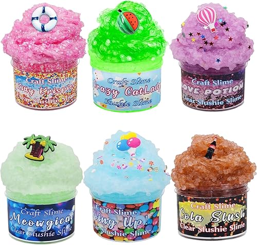 Paquete de 6 limos crujientes de limmer, kit de limo de unicornio para niñas, súper suave y antiadherente, regalos de cumpleaños, regalos de fiesta