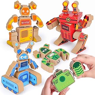 Coogam Fine Motor Building Robot Blocks for 3 4 5 Years Old Kids, Wooden Snap Together Builders, STEM Take Apart Robot Pla...