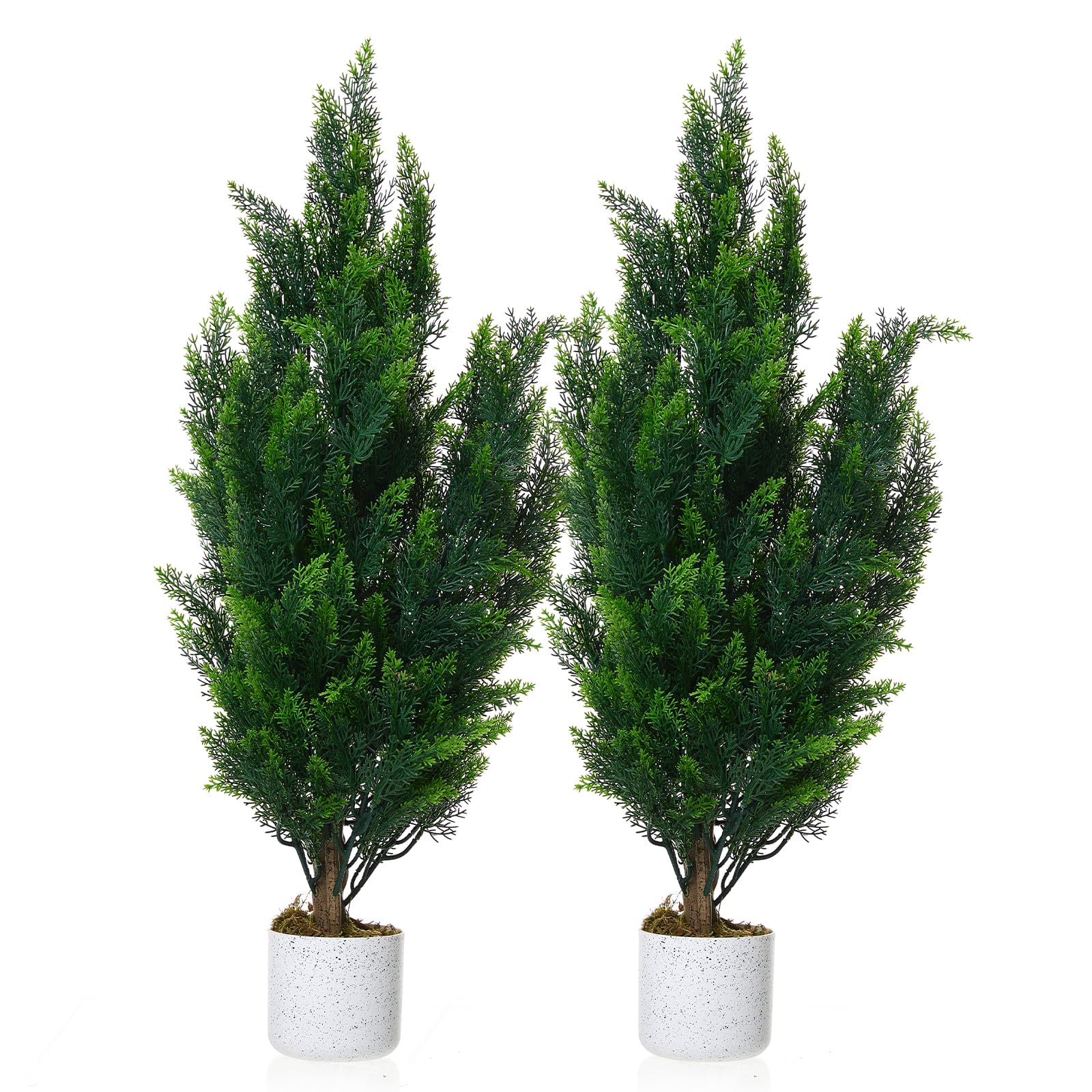 GarveeHome Set of 2 Artificial Boxwood Cedars, 90 cm Artificial Pine Shrubs in Pot with Lifelike Leaves and Trunk, Realistic Artificial Cypress Bushes for Entrance Area, Desk