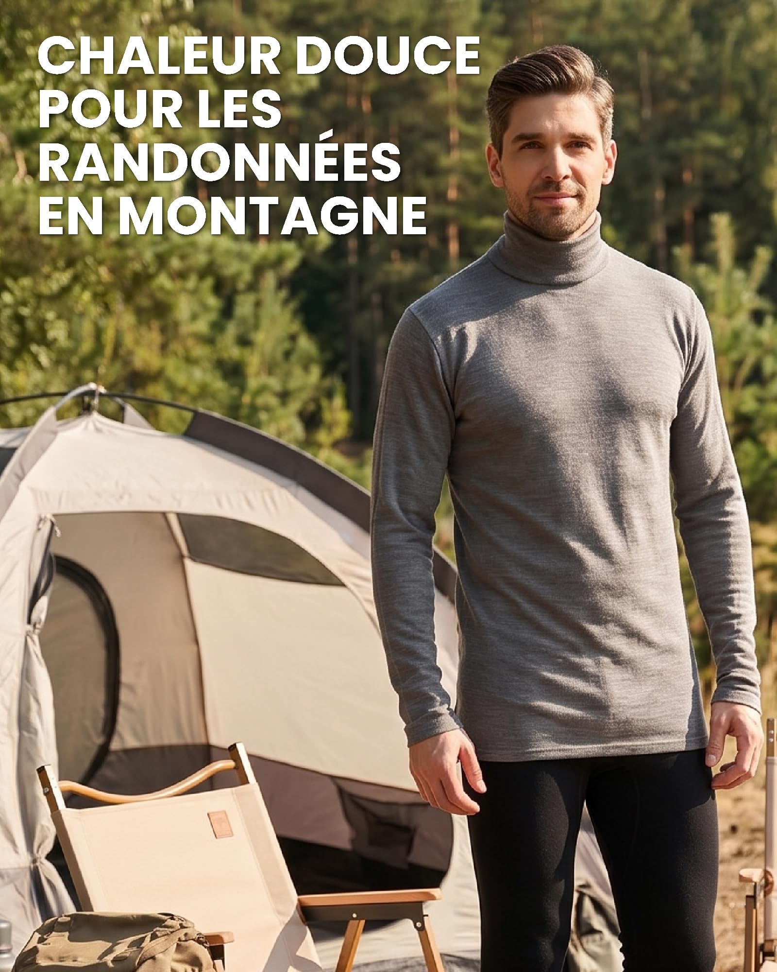 Merino.tech 100% Pull Col Roulé Homme Laine Merinos - Haut Thermique Homme