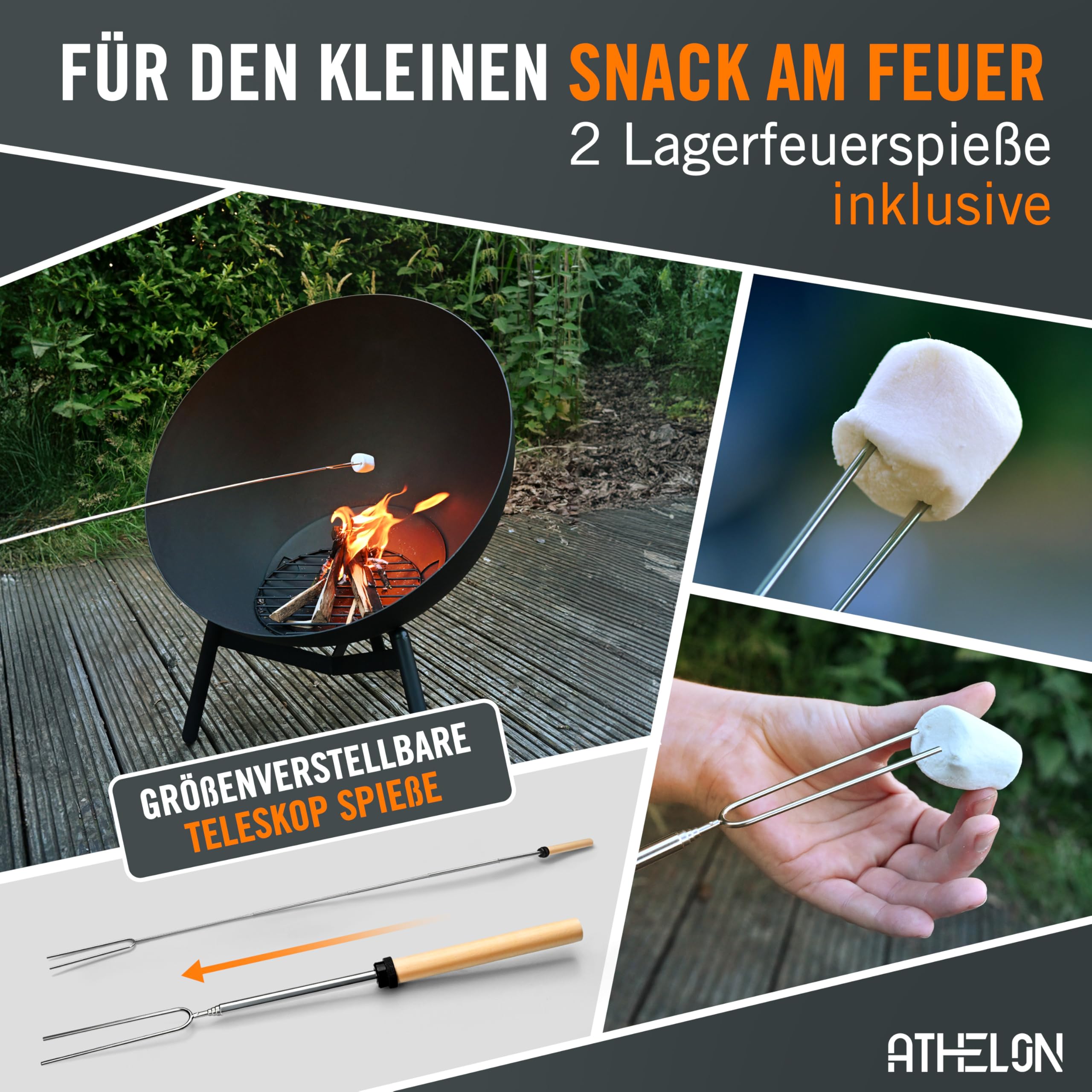ATHELON® Feuerschale [Ø 60 cm] - wetterfeste Feuerstelle Outdoor aus Stahl für Garten, Terrasse und Balkon [mit Kipp-Mechanismus] - inkl. Zubehör & Abdeckung, schwarz