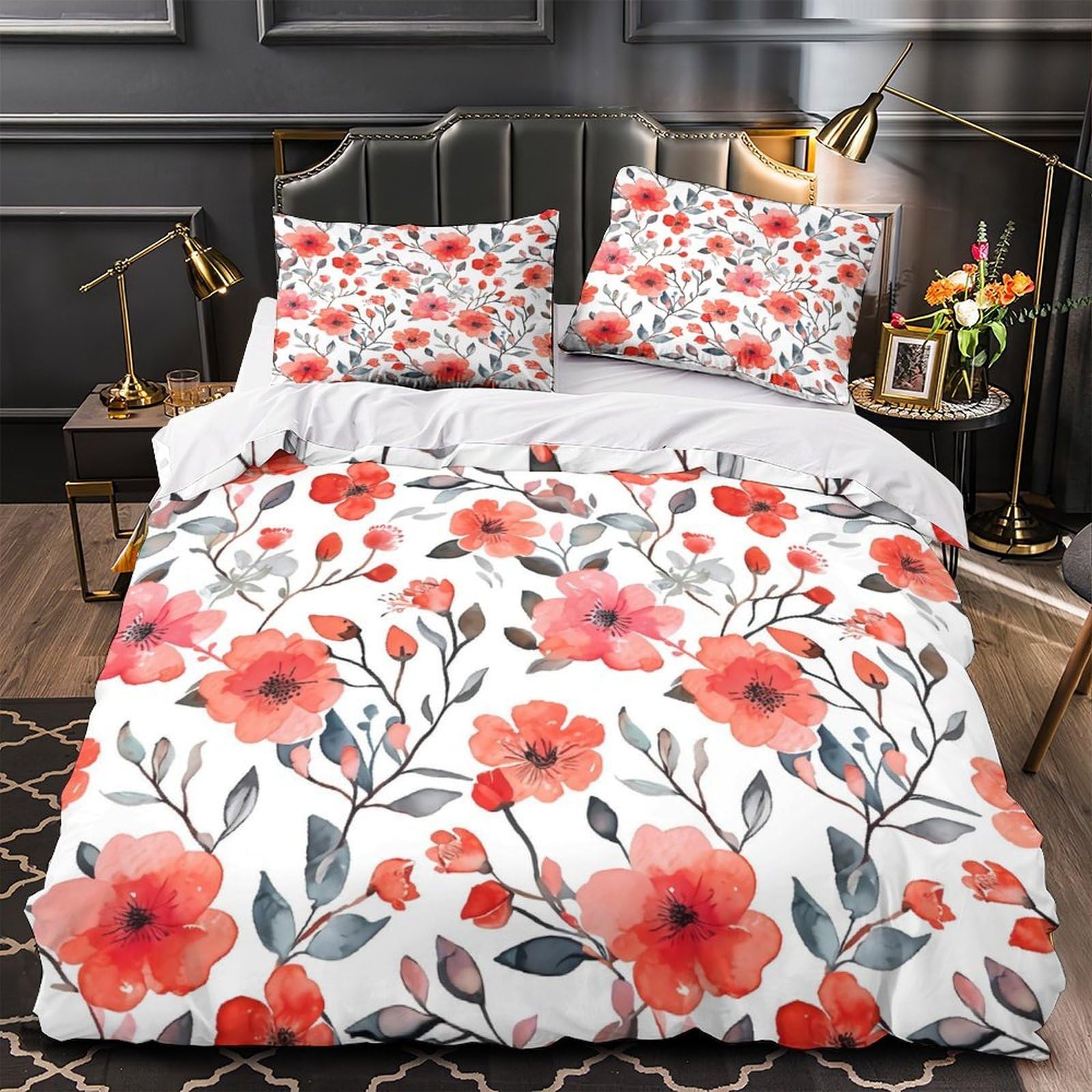 Housse de couette fleurs aquarelles effet 3D parure lit haut de gamme