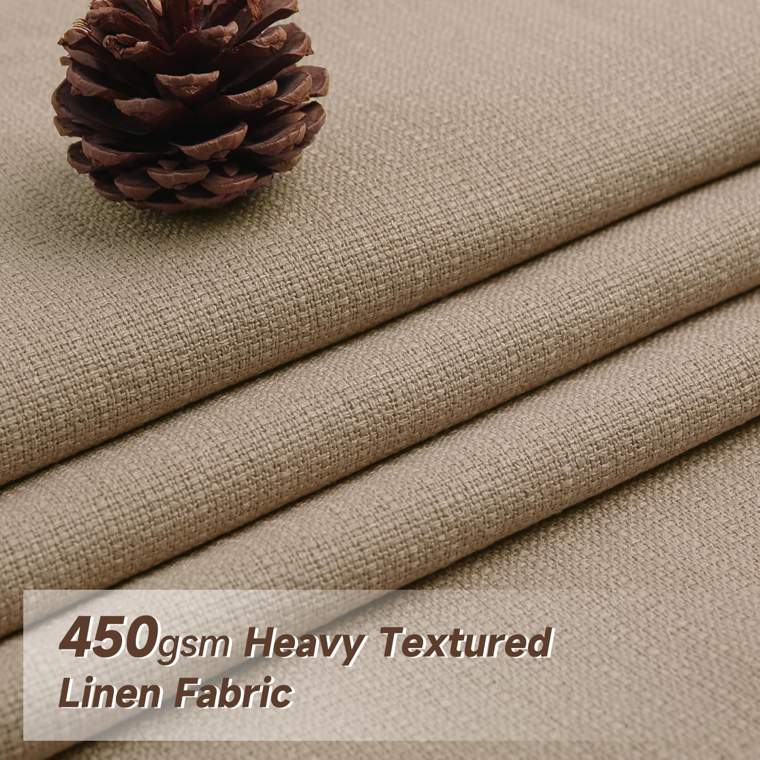 Lirien Pinch Pleated Blackout Curtains for Living Room Bedroom,100% Blackout Linen Textured Double Layer Drapes with Rings & Hooks,2 Panels Set,Burlywood,45" W x 96" L