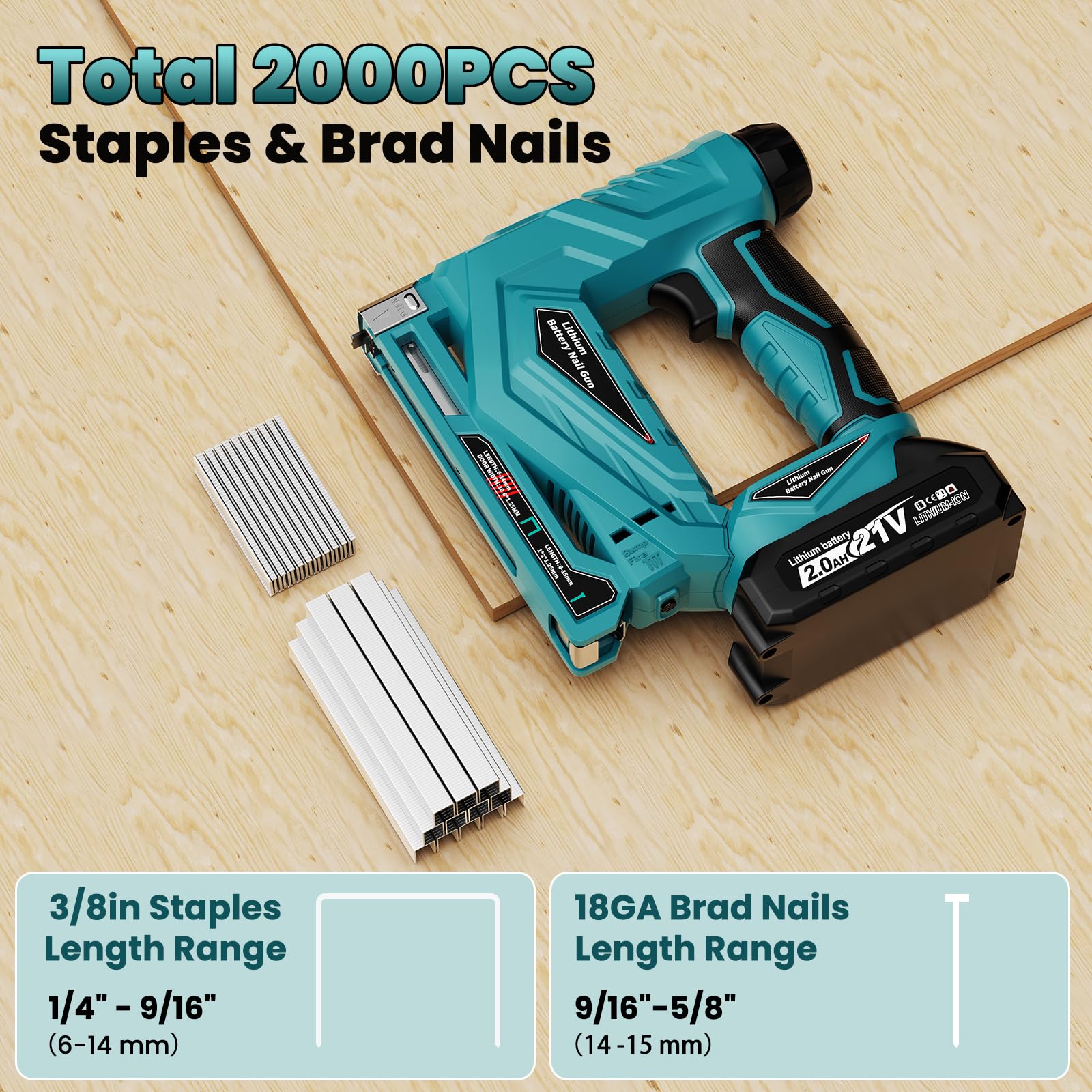 Yofuly Grapadora Clavadora Eléctrica a Batería 2 en 1, Compatible con Baterías Makita 18V, 2 Baterías 2,0Ah, Grapas de 6-14 mm y Clavos Brad 18GA de 6-15 mm, Ajuste de Profundidad, con 2000 Grapas