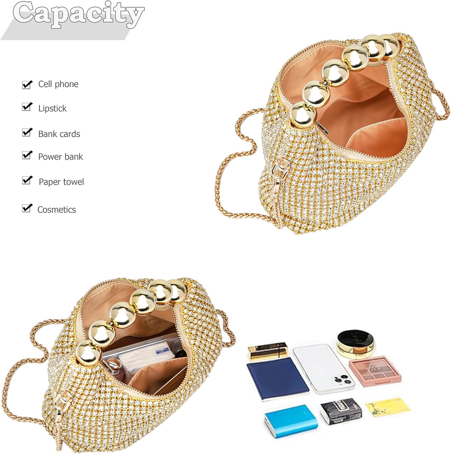 Sparkling Women's Evening Handbags Rhinestone Purse Crossbody Bag Wedding Prom Party Club Purses - Image 3