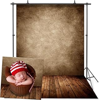 VEOEOV Photo Backdrop, 5X7ft Retro Brown Wall Wood Floor Backdrops for Photography, Thickened Photo Backdrop for Newborn Photography, Photo and Video Studio