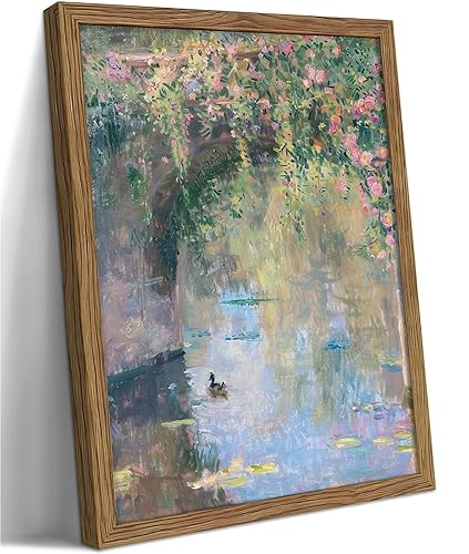 Framed Monet Canvas Wall Art, Vintage Floral Pictures Landscape Wall