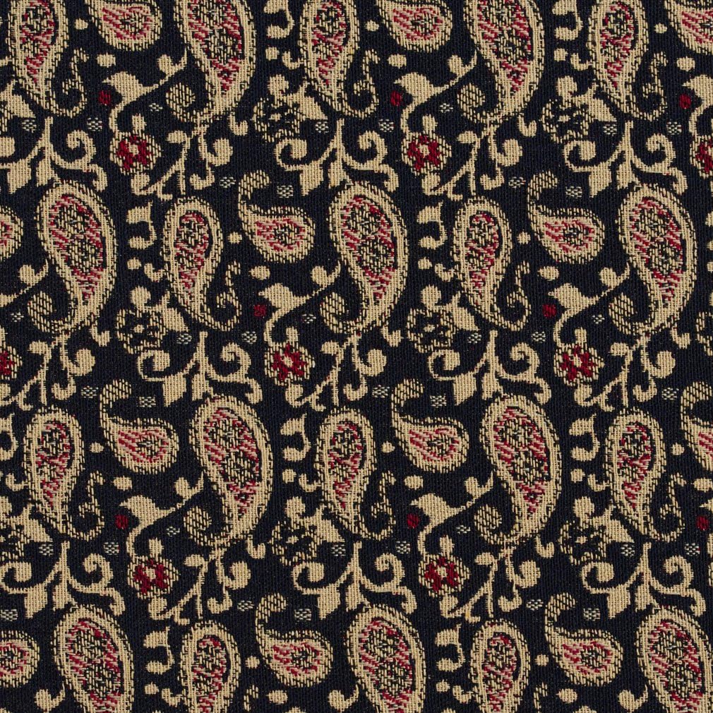 Black and Beige Traditional Paisley Jacquard Upholstery Fabric by The Yard - SKU: Miramar Port