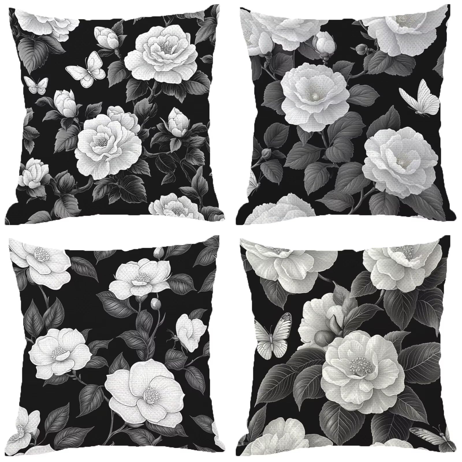 Housse de coussin fleurs extérieure imperméable lot de 4 40x40 blanc