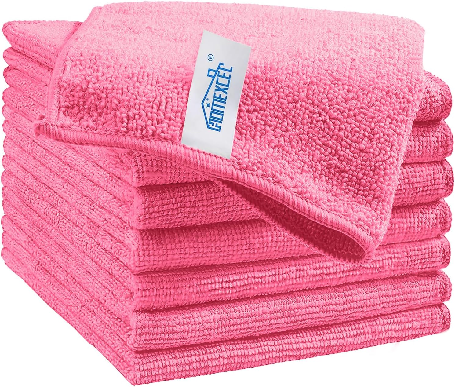 HOMEXCEL Pink Microfiber Cleaning Cloth, 8 Pack Cleaning Towels for Kitchen, Lint Free, Scratch-Free, Highly Absorbent, and Reusable Cleaning Rags for House, Window and Glass, Cars, 11.5 X11.5 inch