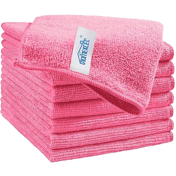 HOMEXCEL Pink Microfiber Cleaning Cloth, 8 Pack Cleaning Towels for Kitchen, Lint Free, Scratch-Free, Highly Absorbent, and Reusable Cleaning Rags for House, Window and Glass, Cars, 11.5 X11.5 inch