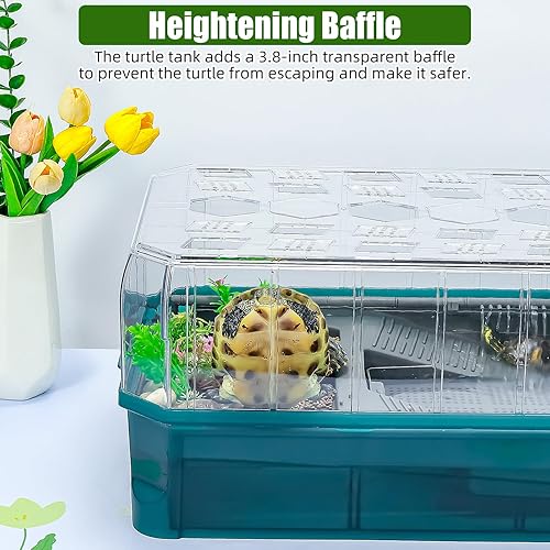 Miniatura 4 de Binano Tanque de tortugas de acuario de tortuga de 18.2 x 9.1 x 7.8 pulgadas con filtro de lluvia y experiencia de spa, cambios de agua y amplio