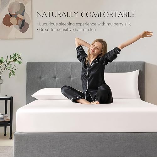 Miniatura 5 de THXSILK Juego de sábanas bajeras de 100% seda de morera, 3 piezas de seda 7A+, transpirable, suave, sábana bajera de 16 pulgadas de profundidad, 2