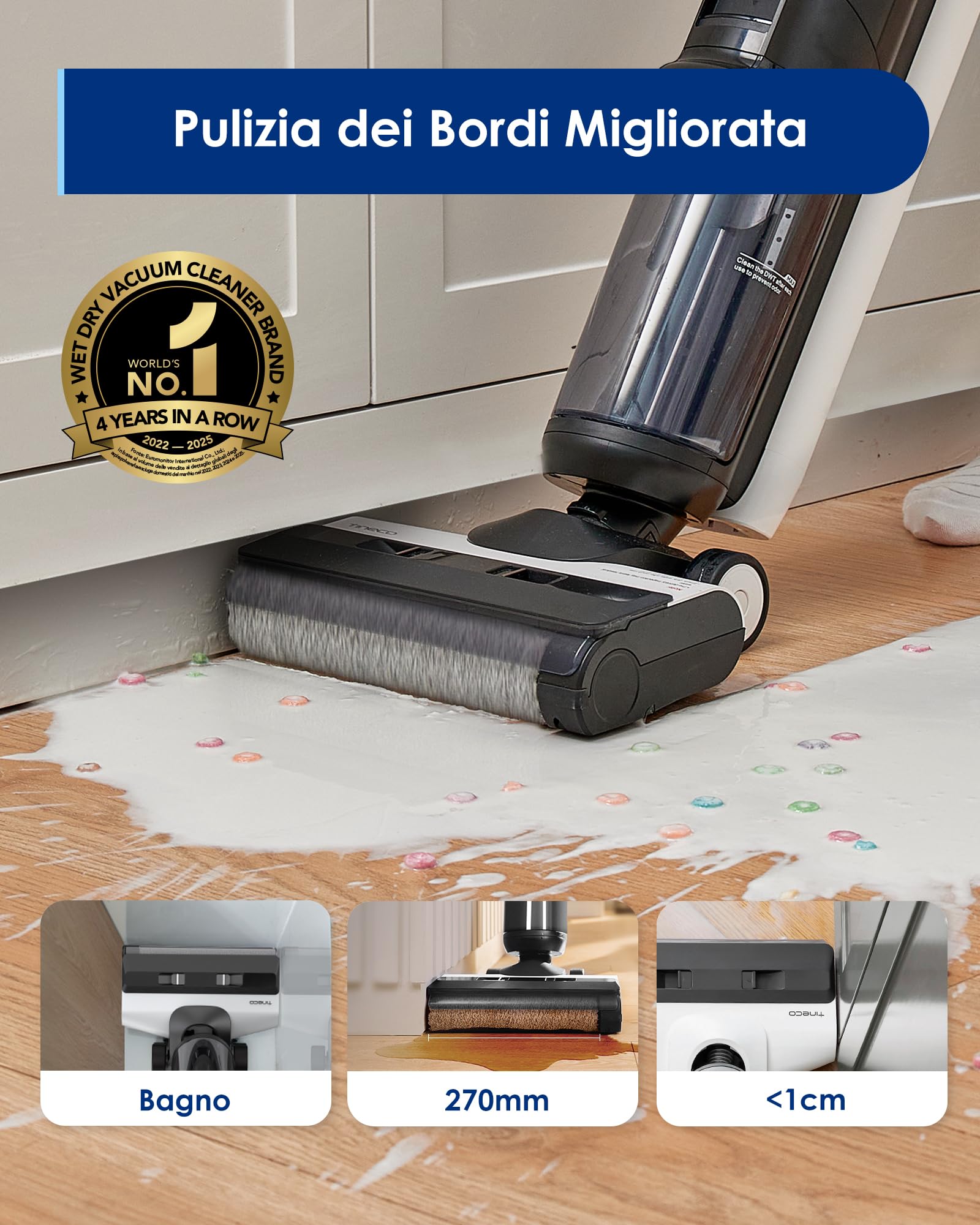 Tineco FLOOR ONE S5 Aspirapolvere Senza Fili Intelligente, Lavapavimenti, Pulizia per Pavimenti e Superfici Asciutti o Bagnati, Ottimo per Peli di Animali