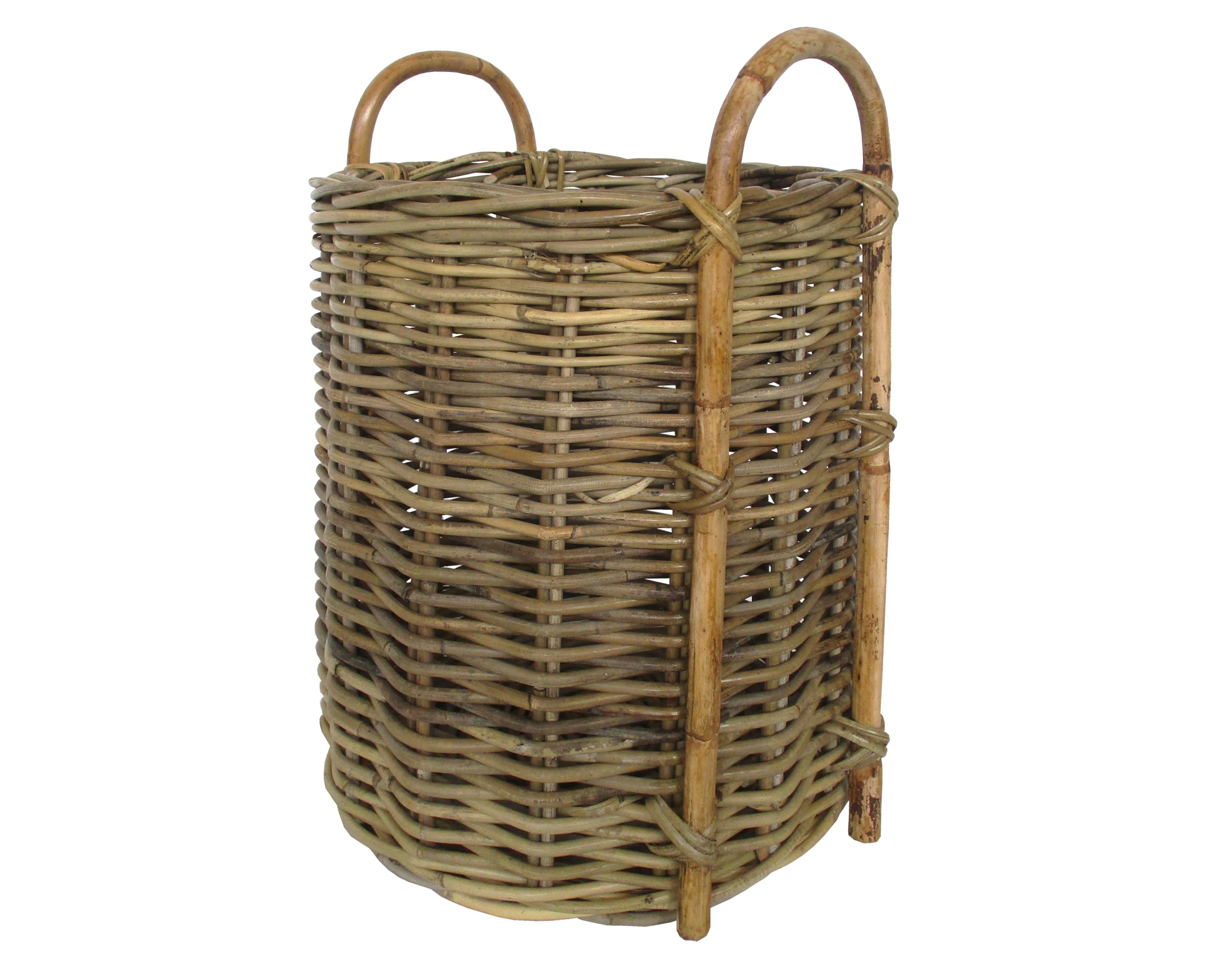 Cesto Vimini Porta CM 35X38 H con Manici 45 Legna in ROBUSTISSIMO GIUNCO con Manici di Canna Diametro Cesto per Camino E Pellet