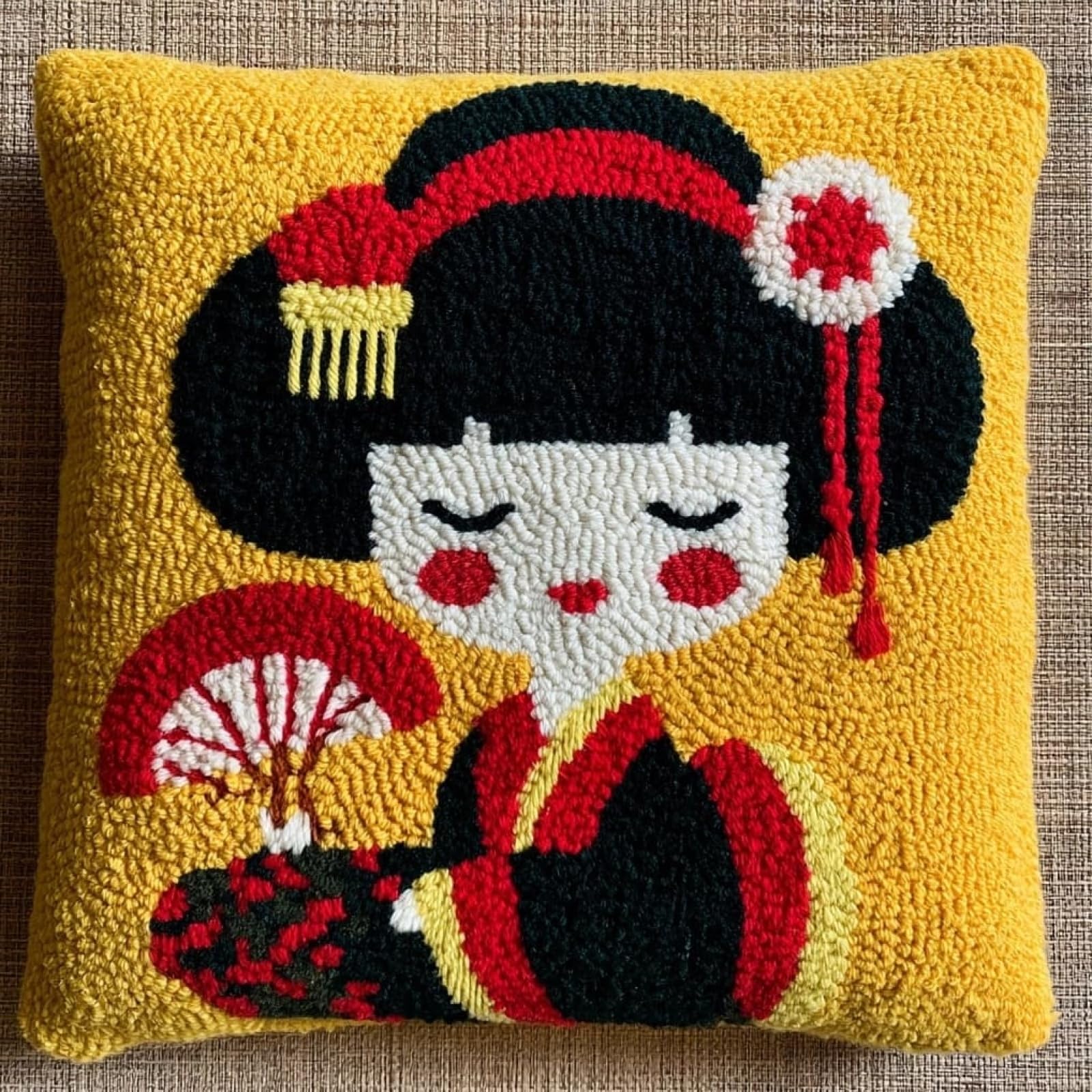 AxiangziK DIY Latch Hook Kits 43x43cm,Cartoon Japanese Geisha