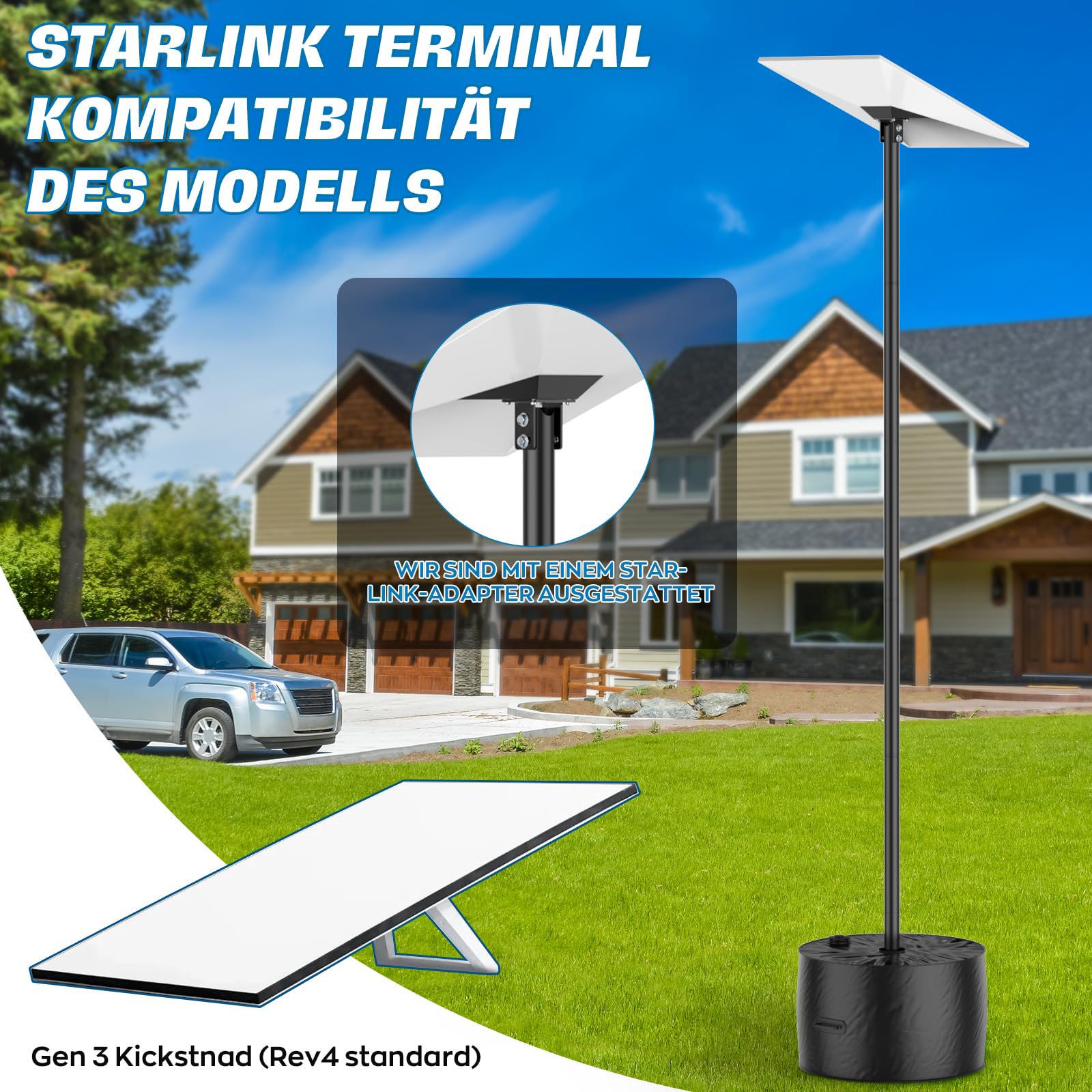 IMAYCC Kit de Support Starlink Gen 3 Longue, 7.9FT Réglable Starlink Ground Pole Mount Gen 3 avec Adaptateur de Tube StarlinkGen 3 Internet Standard pour Cour Jardin Extérieur