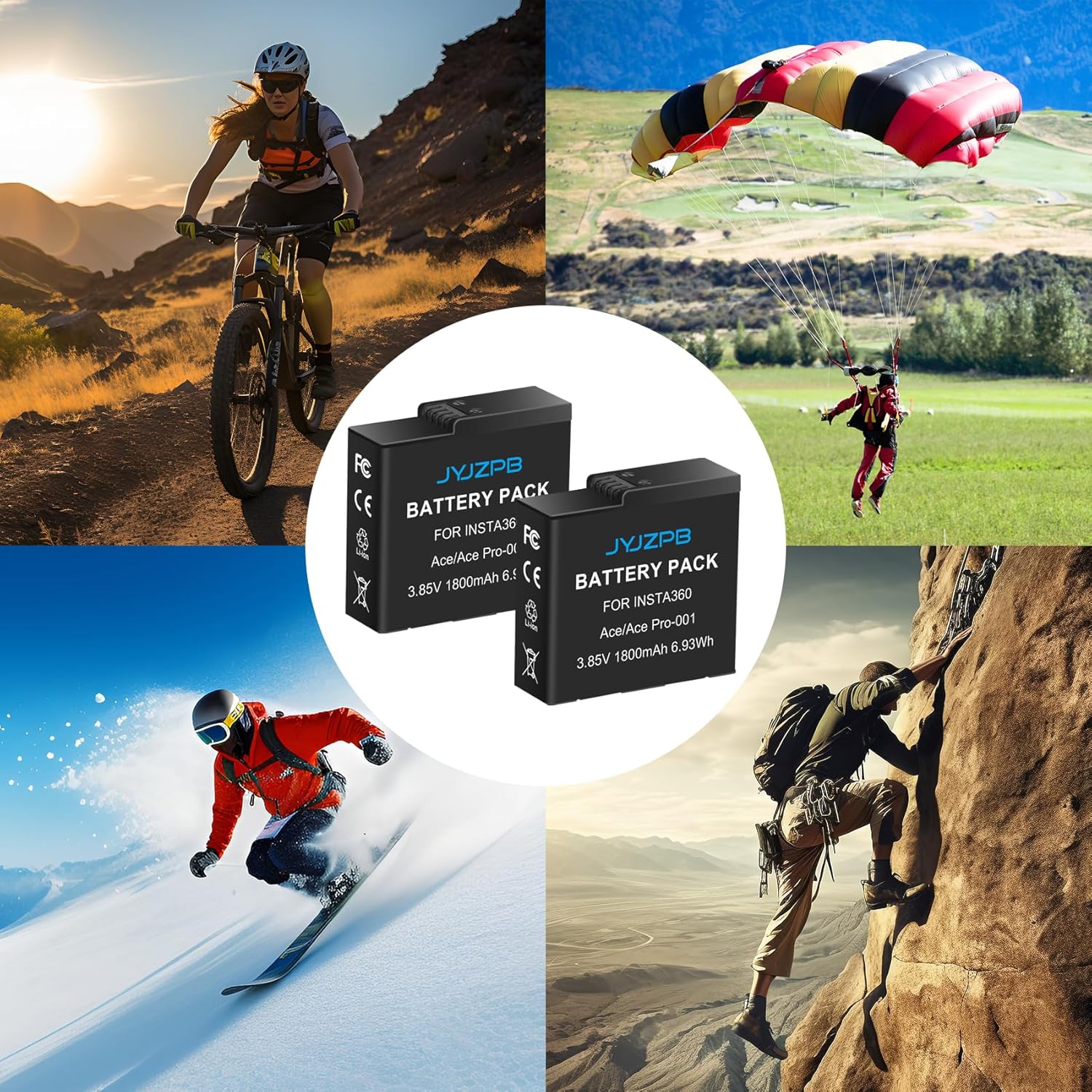 JYJZPB 2 Packs Replacement Battery for Insta360 Ace Pro and Fast Dual Charger Compatible for Insta360 Pro 2/Ace Pro/Ace Action Camera Batteries