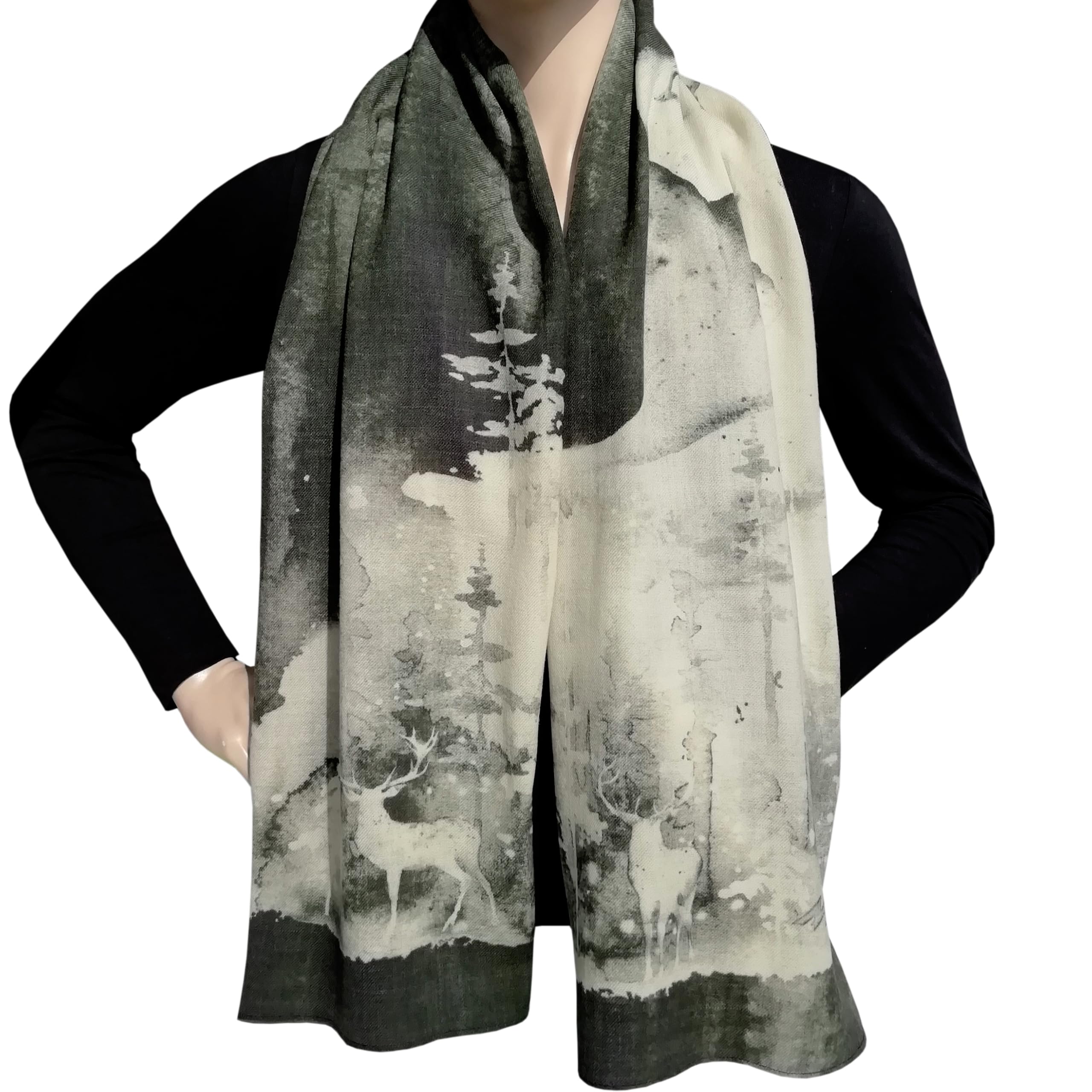 Alexandra Maxa Unisex Wollschal aus 100% Schurwolle – warmes Trachten- & Outdoor-Accessoire mit modernem Hirsch- oder Alpenmotiv – ideal für Lodenjacke, Jagd & Winter