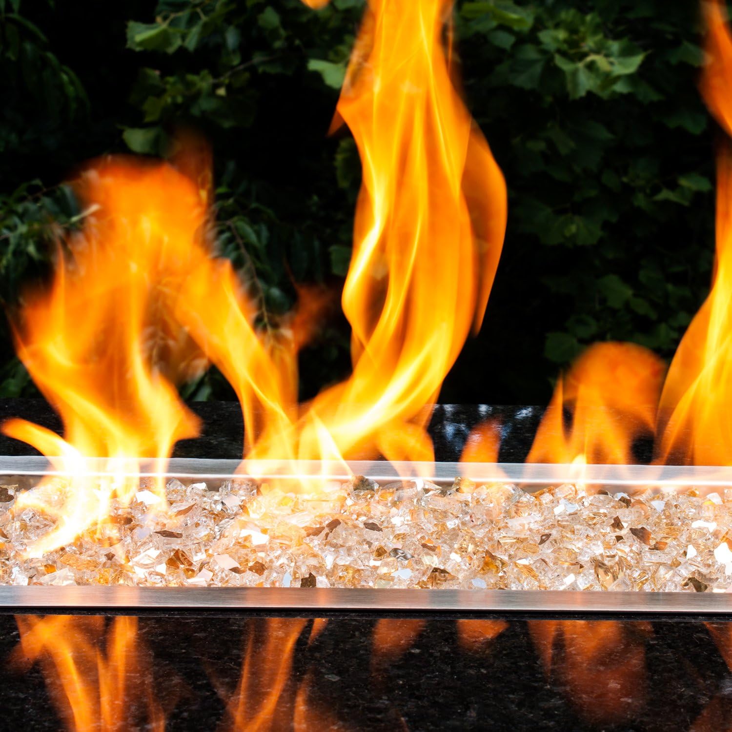 High Luster, 1/4" Reflective Tempered Fire Glass in Sunstorm Gold, 10 Pound Jar, by Celestial Fire Glass