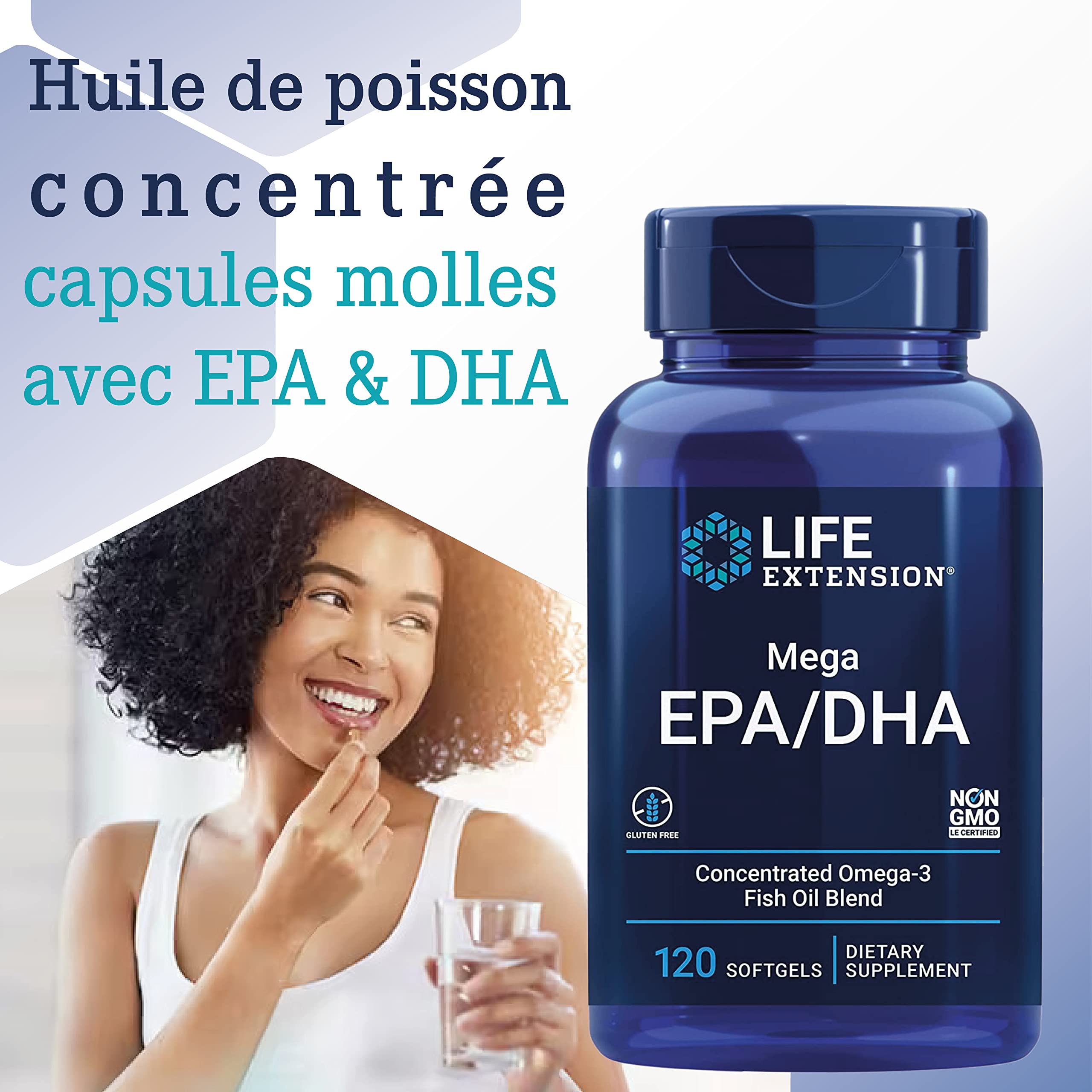 Life Extension, Mega EPA/DHA, Omega-3 d'Huile de Poisson, 120 Capsules molles, Sans Gluten, Sans Soja, Sans OGM