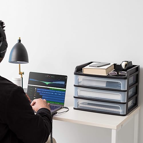 Miniatura 2 de IRIS USA Organizador de escritorio con cajones negro y IRIS USA - Organizador de escritorio de plástico de 3 cajones para oficina archivos y