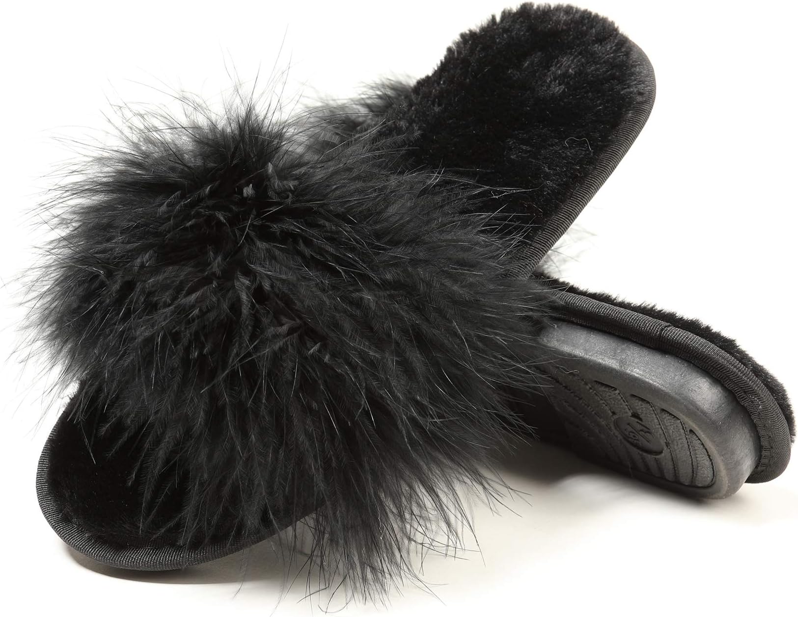 Fur Story Women's Furry Slippers Open Toe Fuzzy Slippers Memory Foam Fluffy House Slippers