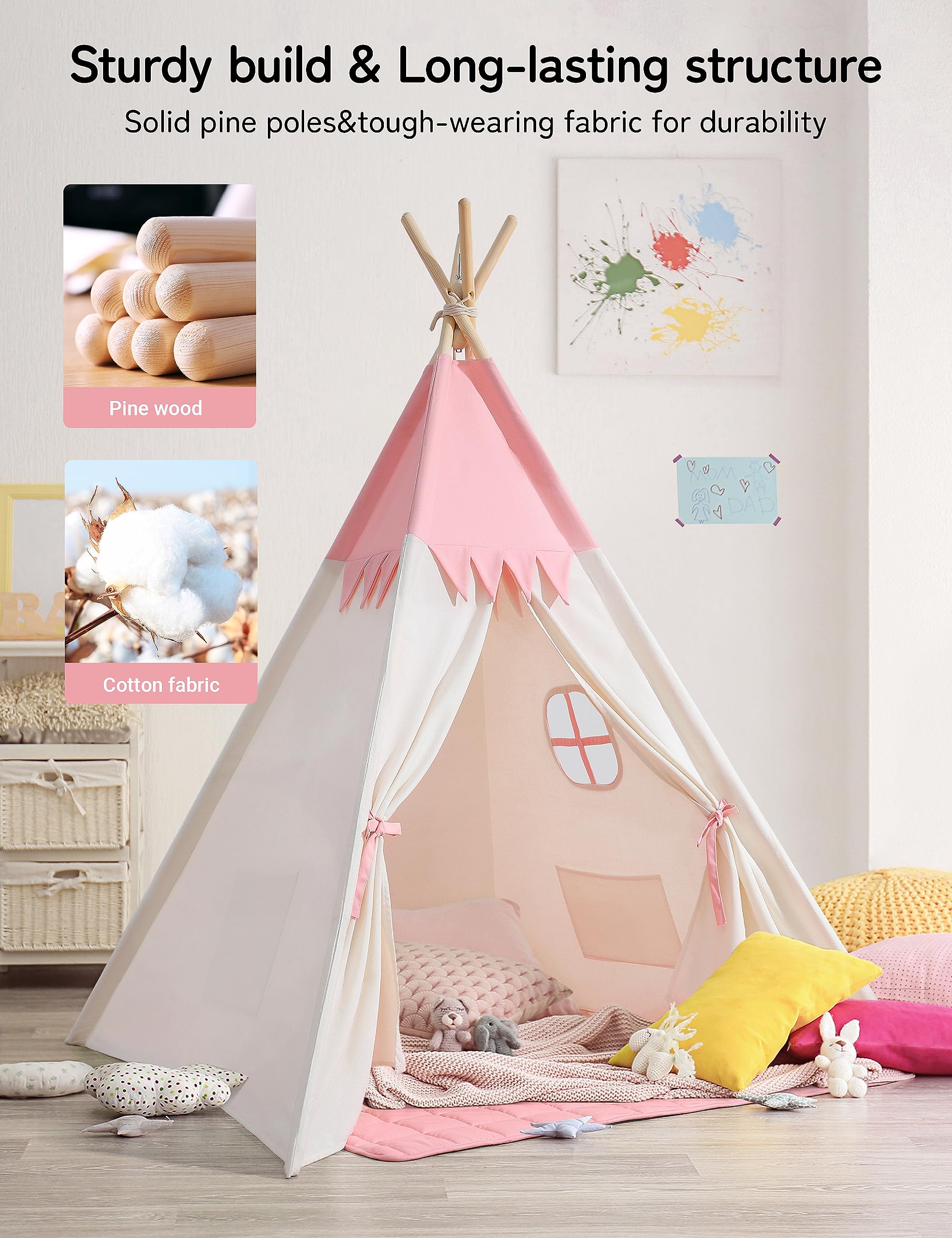 besrey tenda per bambini con tappeto imbottito (Rosa e bianco)