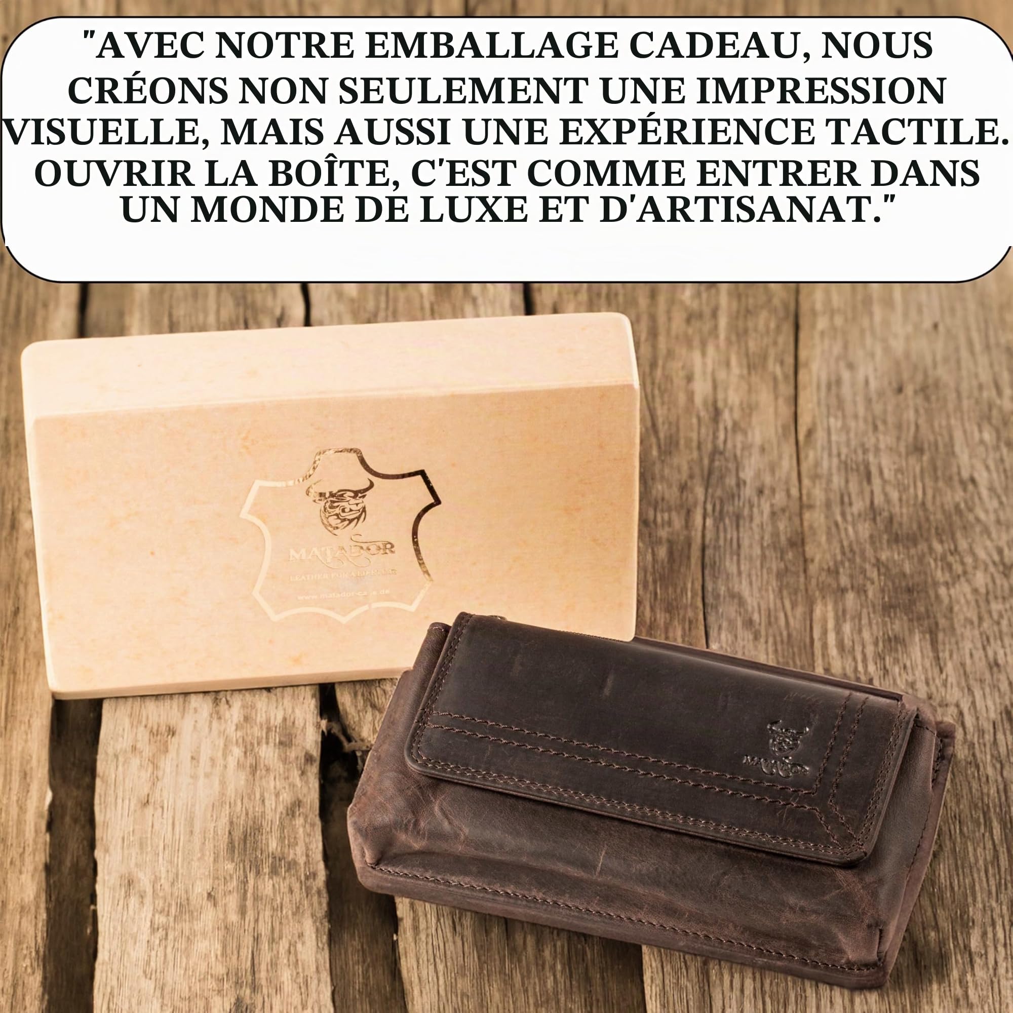 MATADOR 2en1 Pochette Téléphone Portable Cuir Véritable avec Poche Zippée #Brisbane, avec Boîte Cadeau Noble et RFID, élégant Pochette Telephone pour Smartphone jusqu'à 6,9 Pouces, Marron Foncé
